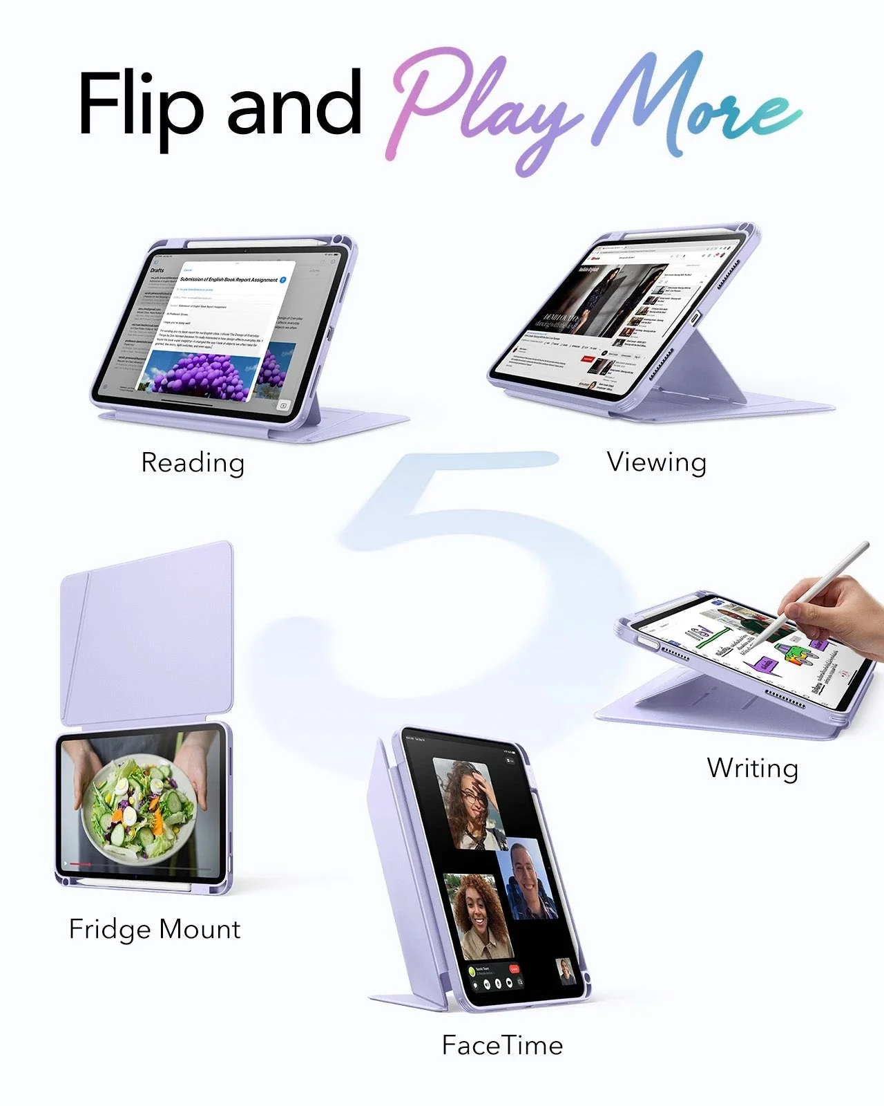 iPad 11" (A16) 2025 Bundle Flip Magnetic Case with Pencil Holder & Armorite® Paper-Feel Protection - Light Purple - Image 3