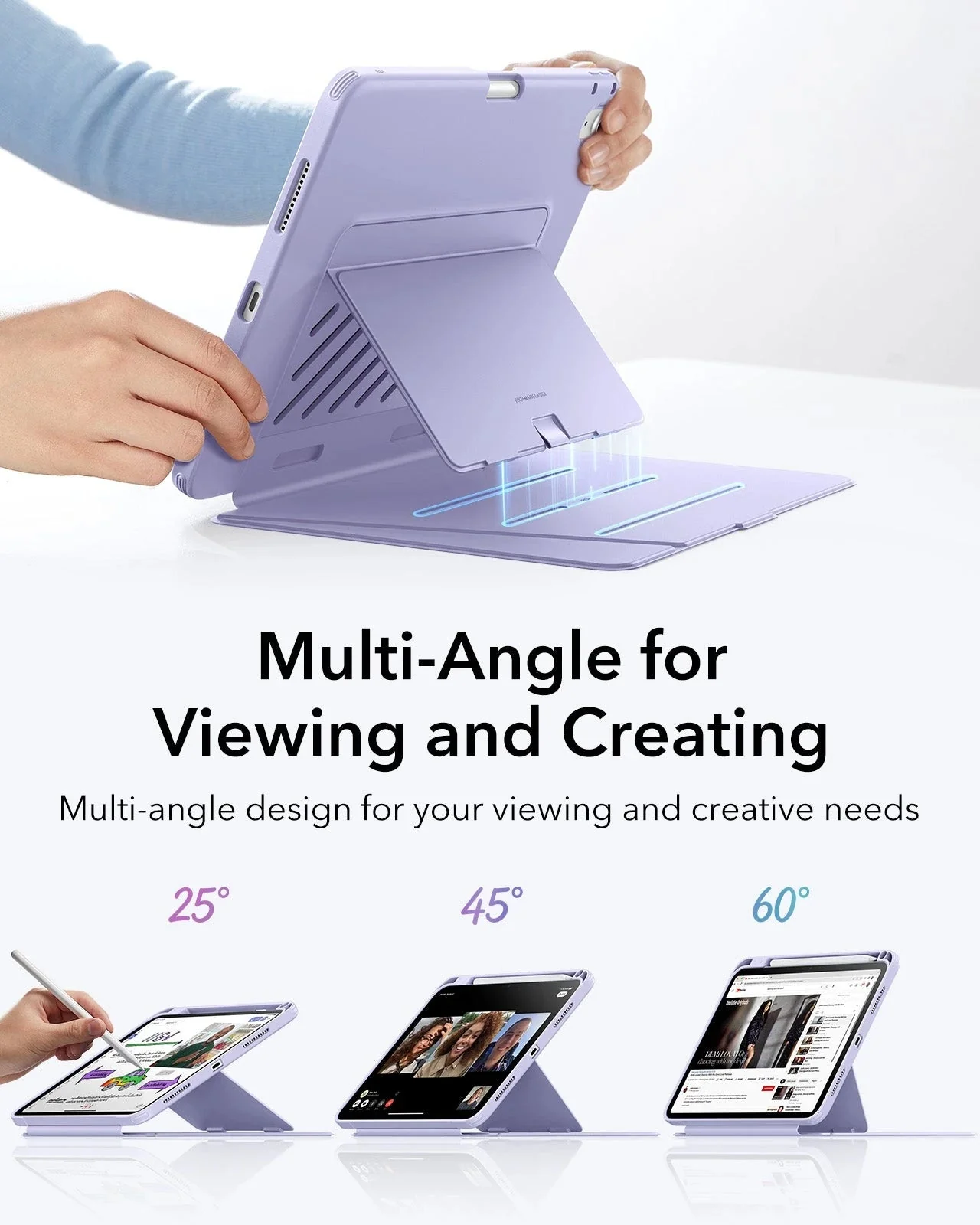 iPad 11" (A16) 2025 Bundle Flip Magnetic Case with Pencil Holder & Armorite® Paper-Feel Protection - Light Purple - Image 4