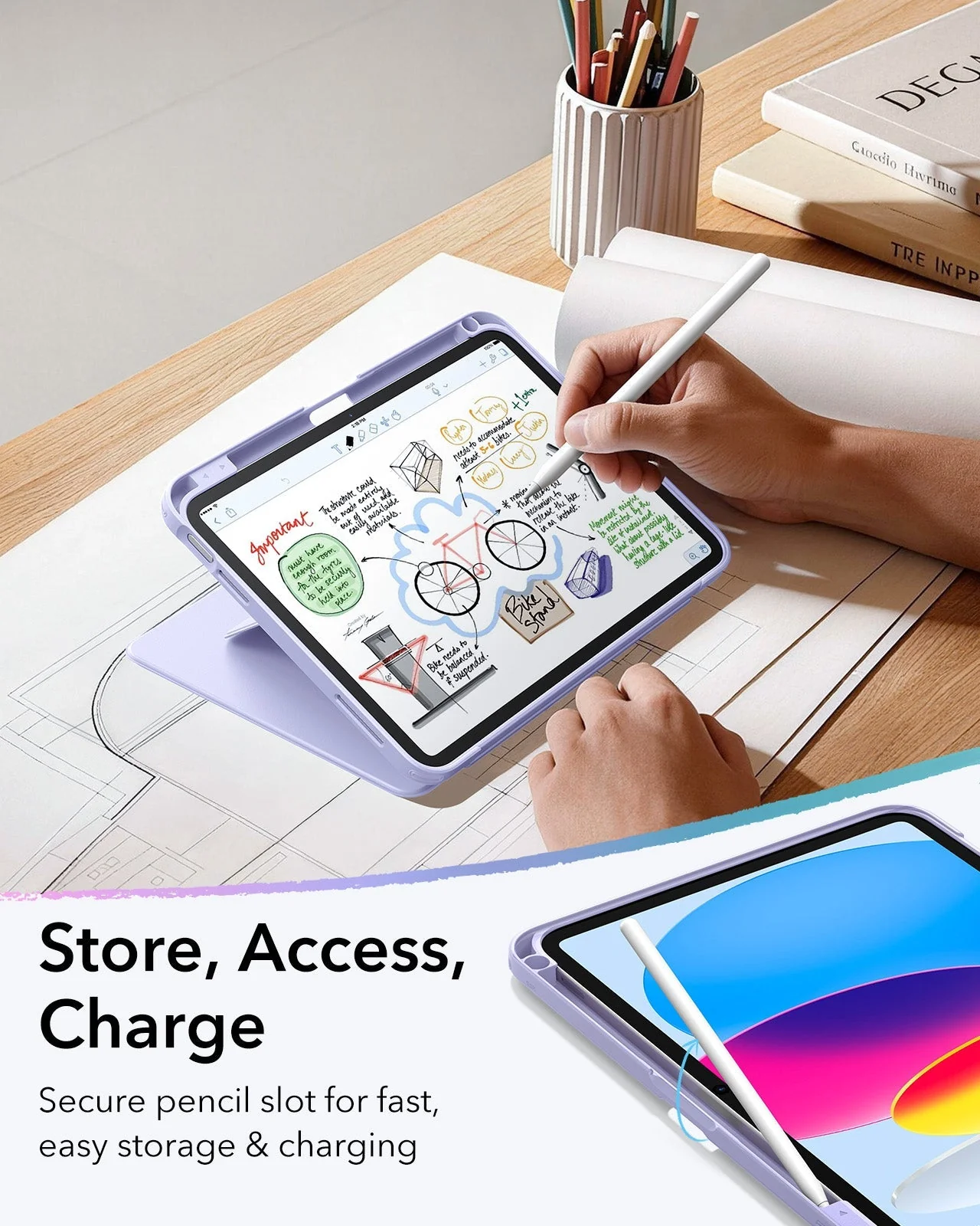 iPad 11" (A16) 2025 Bundle Flip Magnetic Case with Pencil Holder & Armorite® Paper-Feel Protection - Light Purple - Image 7