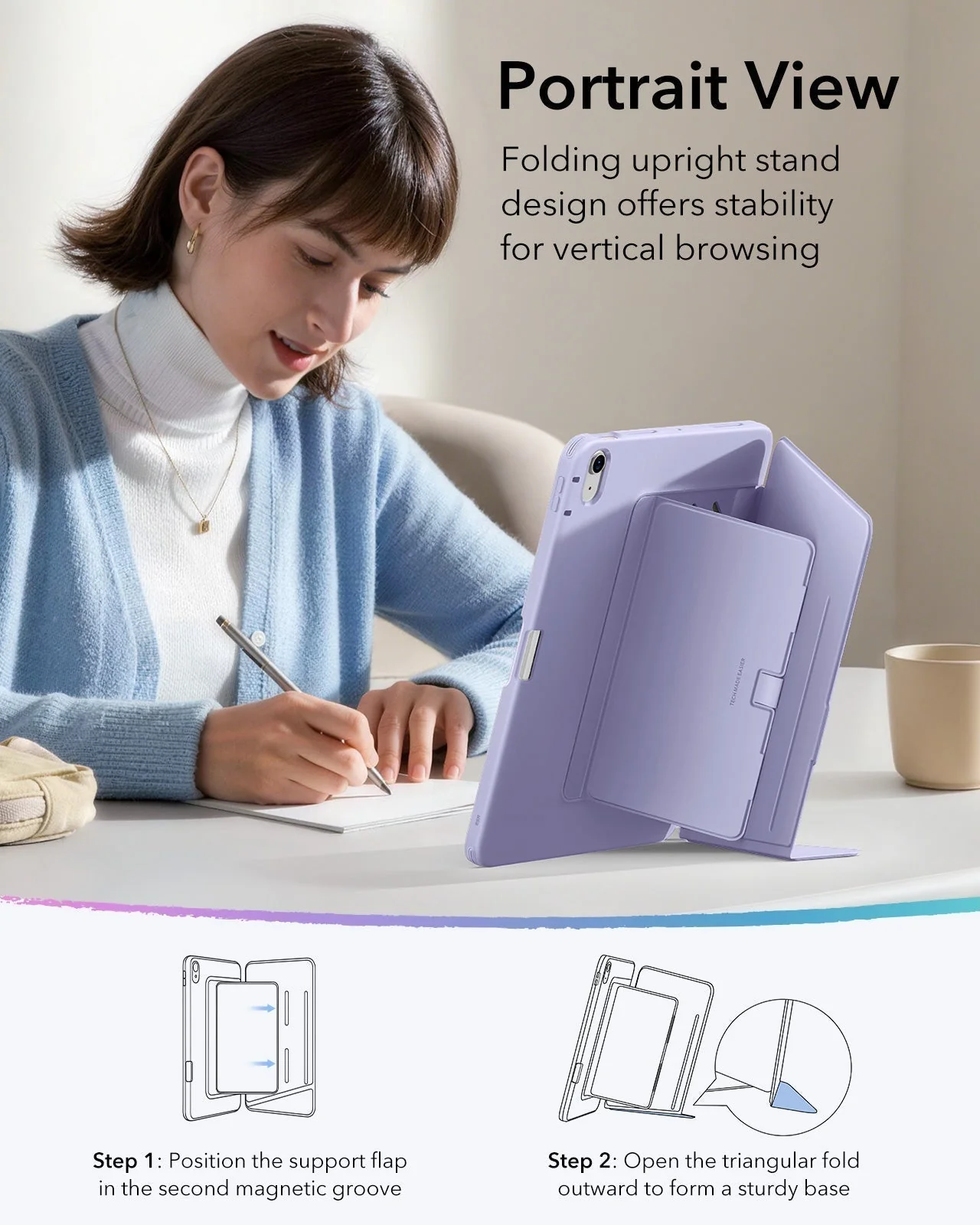 iPad Air 11" (M3) 2025 Bundle Flip Magnetic Case with Pencil Holder & Armorite® Protection - Light Purple - Image 6