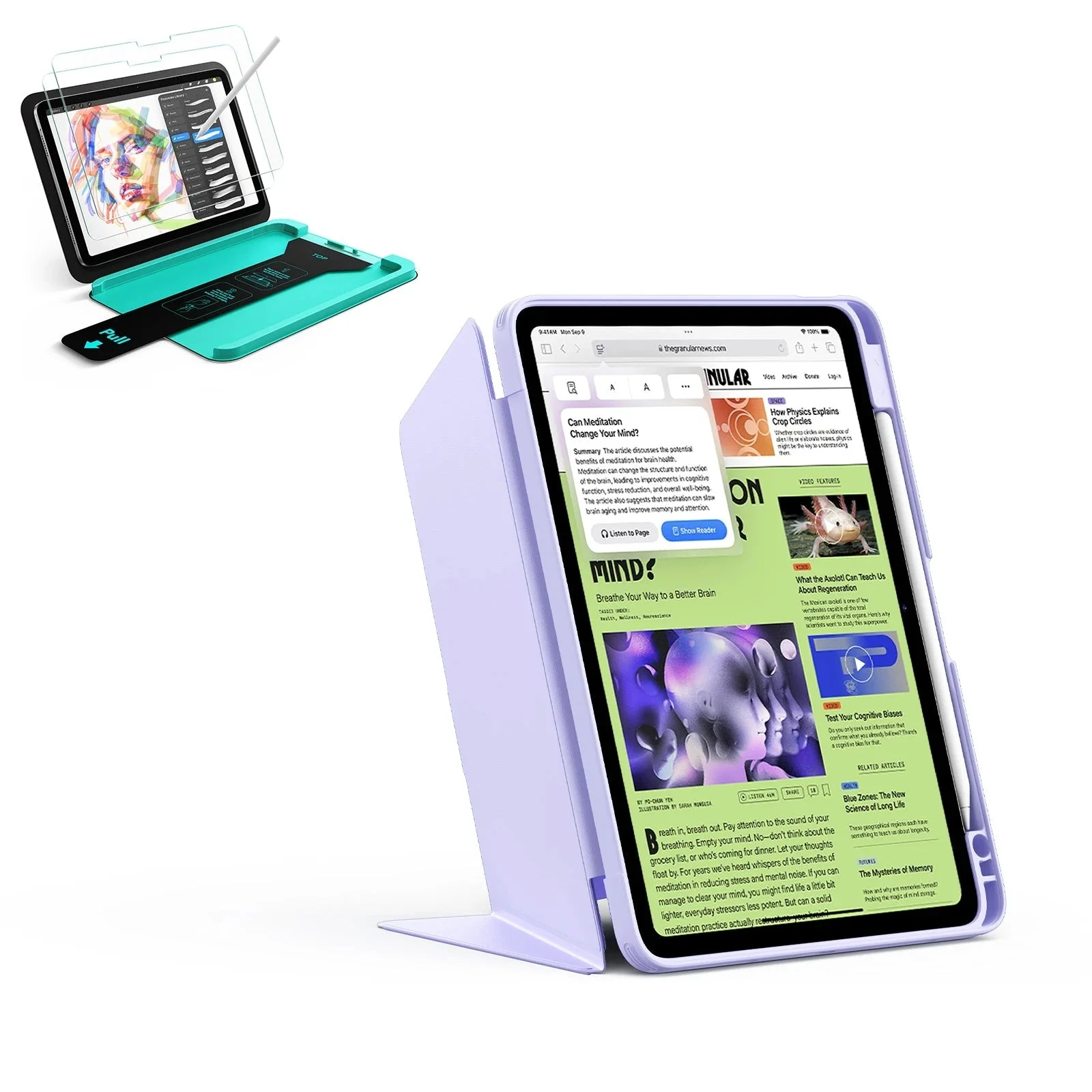 iPad Air 11" (M3) 2025 Bundle Flip Magnetic Case with Pencil Holder & Armorite® Paper-Feel Protection - Light Purple