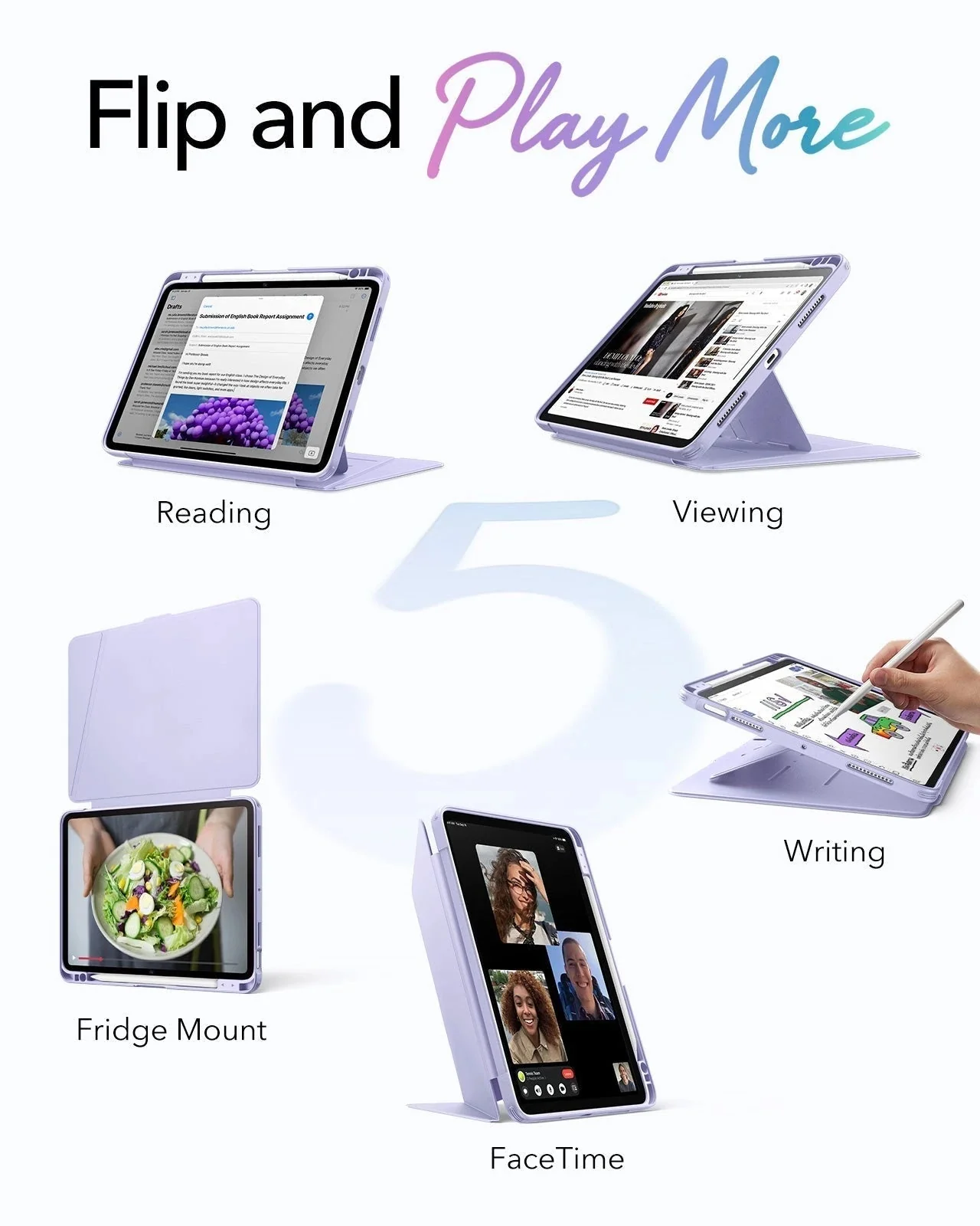 iPad Air 11" (M3) 2025 Bundle Flip Magnetic Case with Pencil Holder & Armorite® Paper-Feel Protection - Light Purple - Image 3