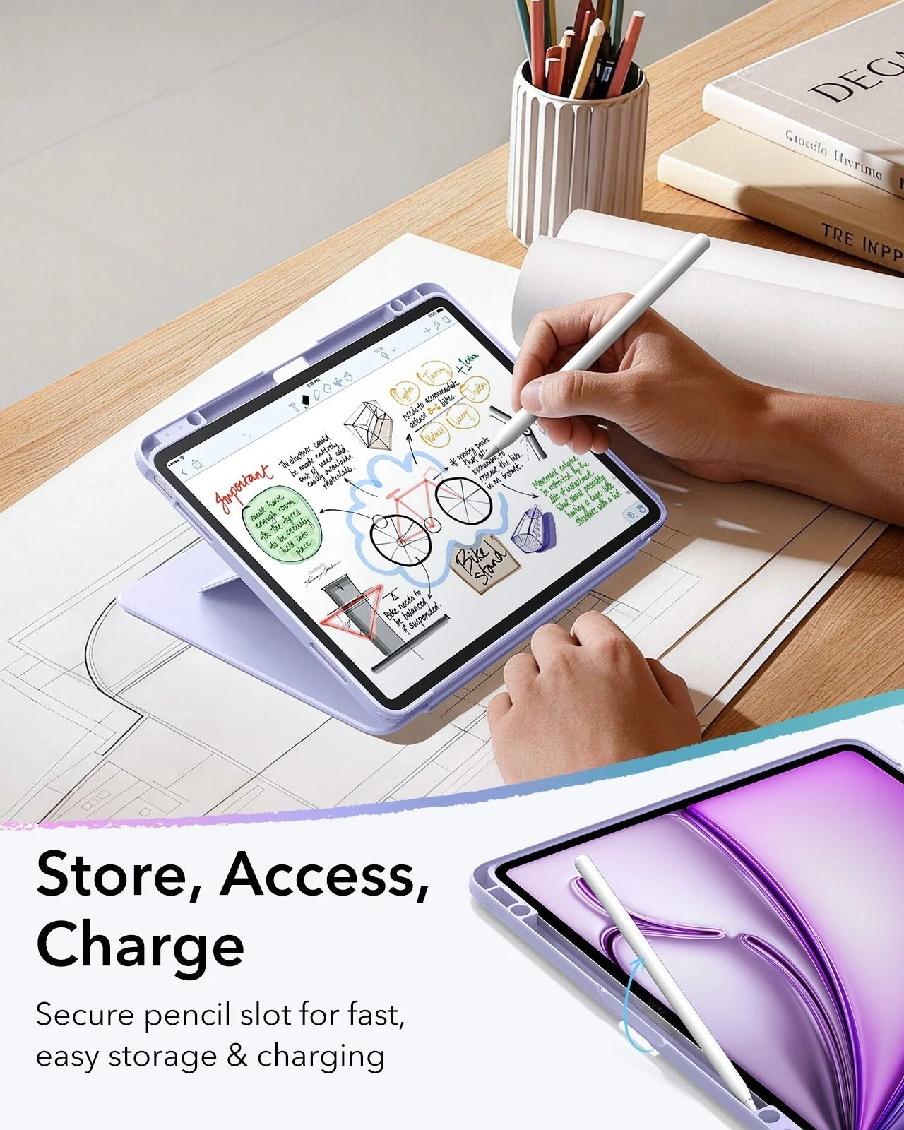 iPad Air 13" (M4) 2026 Flip Magnetic Case with Pencil Holder - Light Purple - Image 7