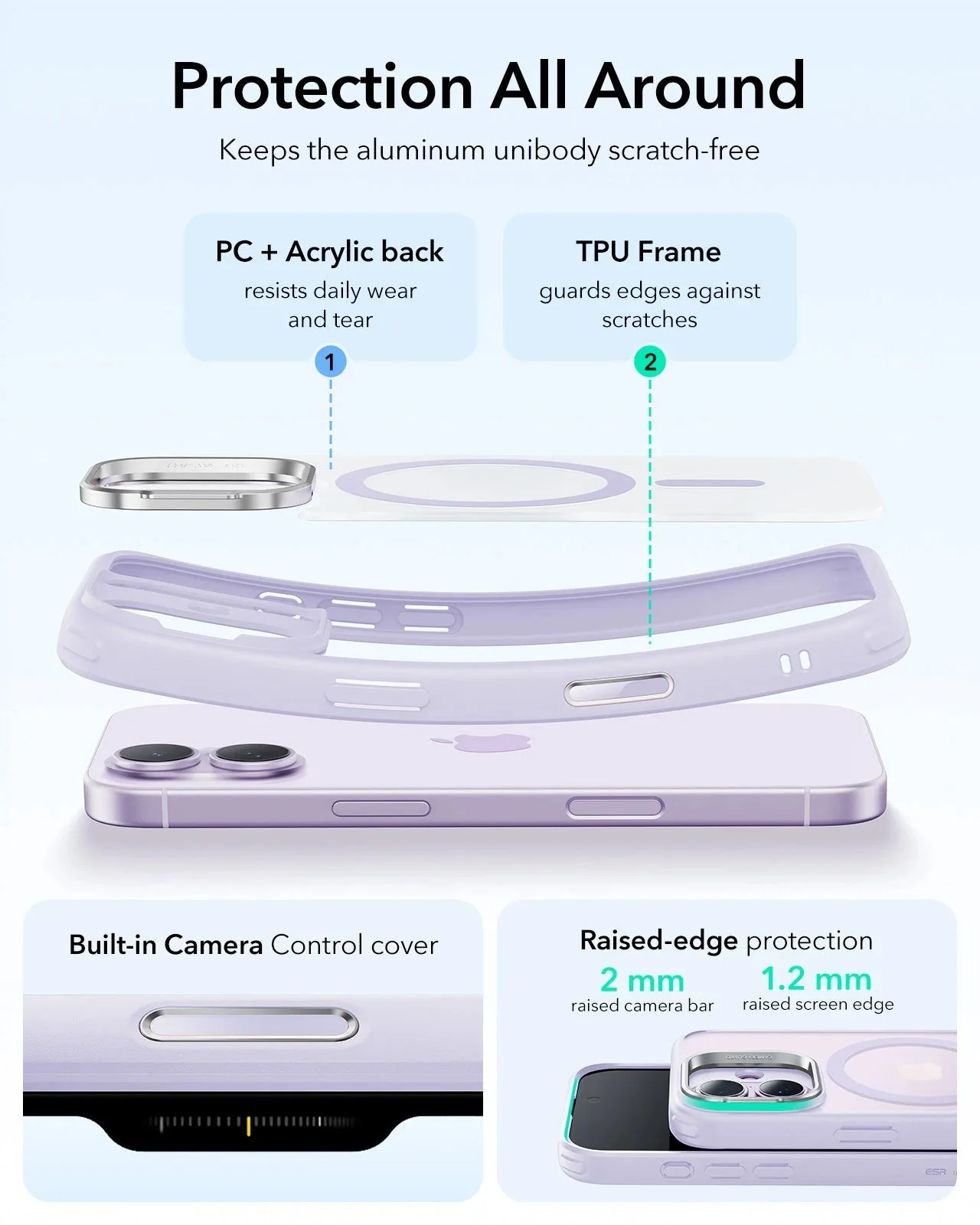 iPhone 17 Bundle Classic Hybrid Magnetic Case (Camera Control, Stash Stand) and Armorite Pro Screen Protector - Frosted Light Purple - Image 3
