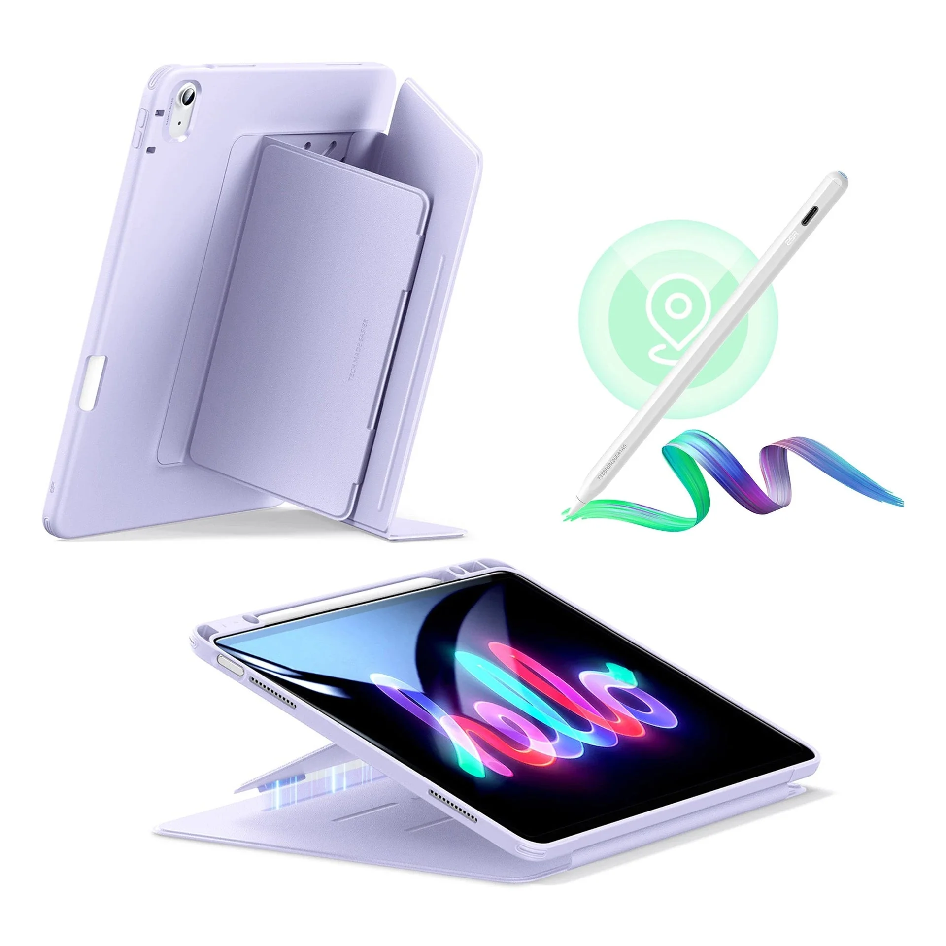 iPad Air 13" (M3) 2025 Bundle Flip Magnetic Case with Geo Digital Pencil - Light Purple