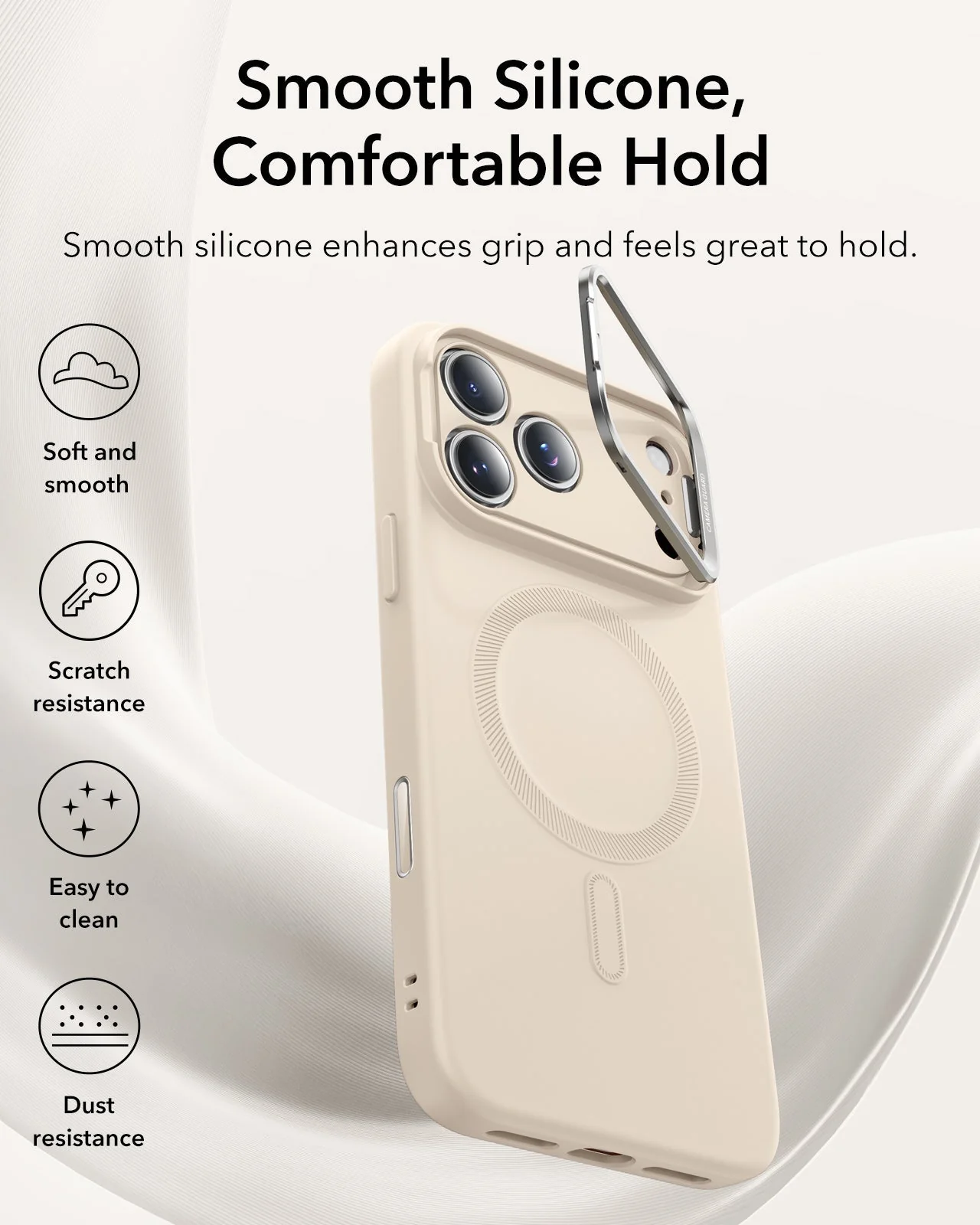 iPhone 17 Pro Max Bundle Cloud Soft Magnetic Case (Stash Stand) and Armorite Pro Privacy Screen Protector - Light Tan - Image 6