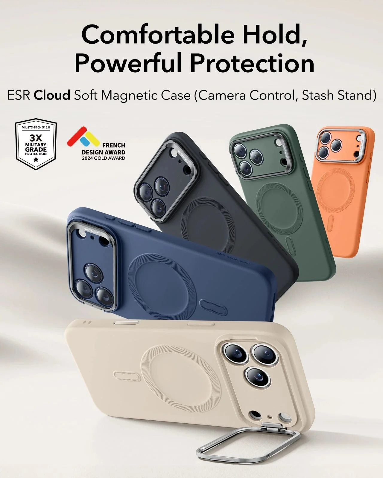 iPhone 17 Pro Max Bundle Cloud Soft Magnetic Case (Camera Control, Stash Stand) and Armorite Pro Screen Protector - Light Tan - Image 7