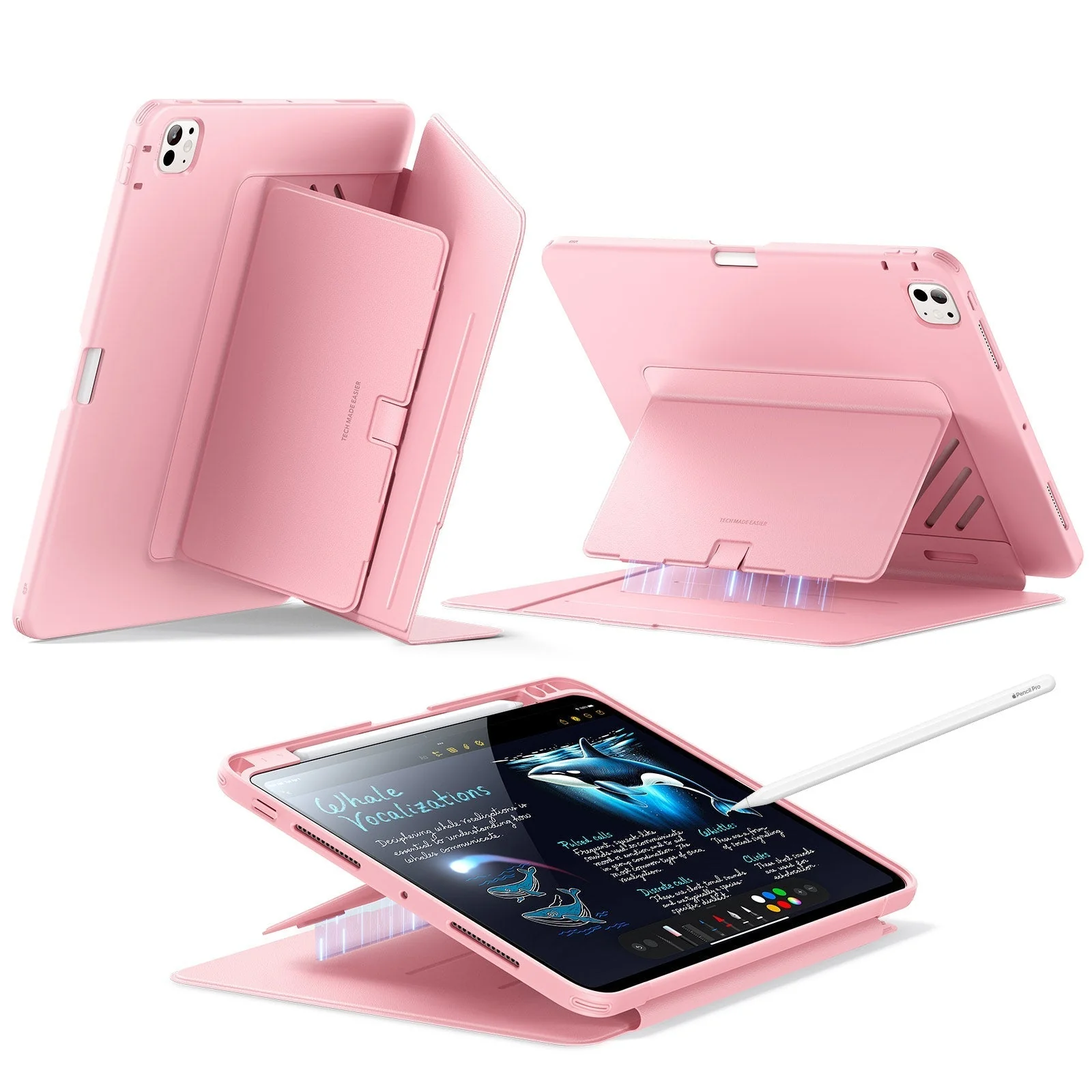 iPad Pro 11" (2024) Flip Magnetic Case with Pencil Holder - Pink