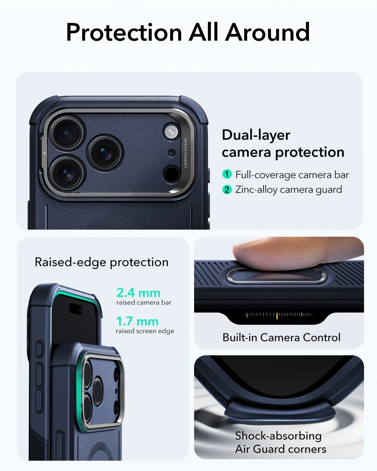 iPhone 17 Pro Bundle Cyber Tough Magnetic Case (Camera Control, Stash Stand) and Armorite Screen Protector - Navy Blue - Image 3