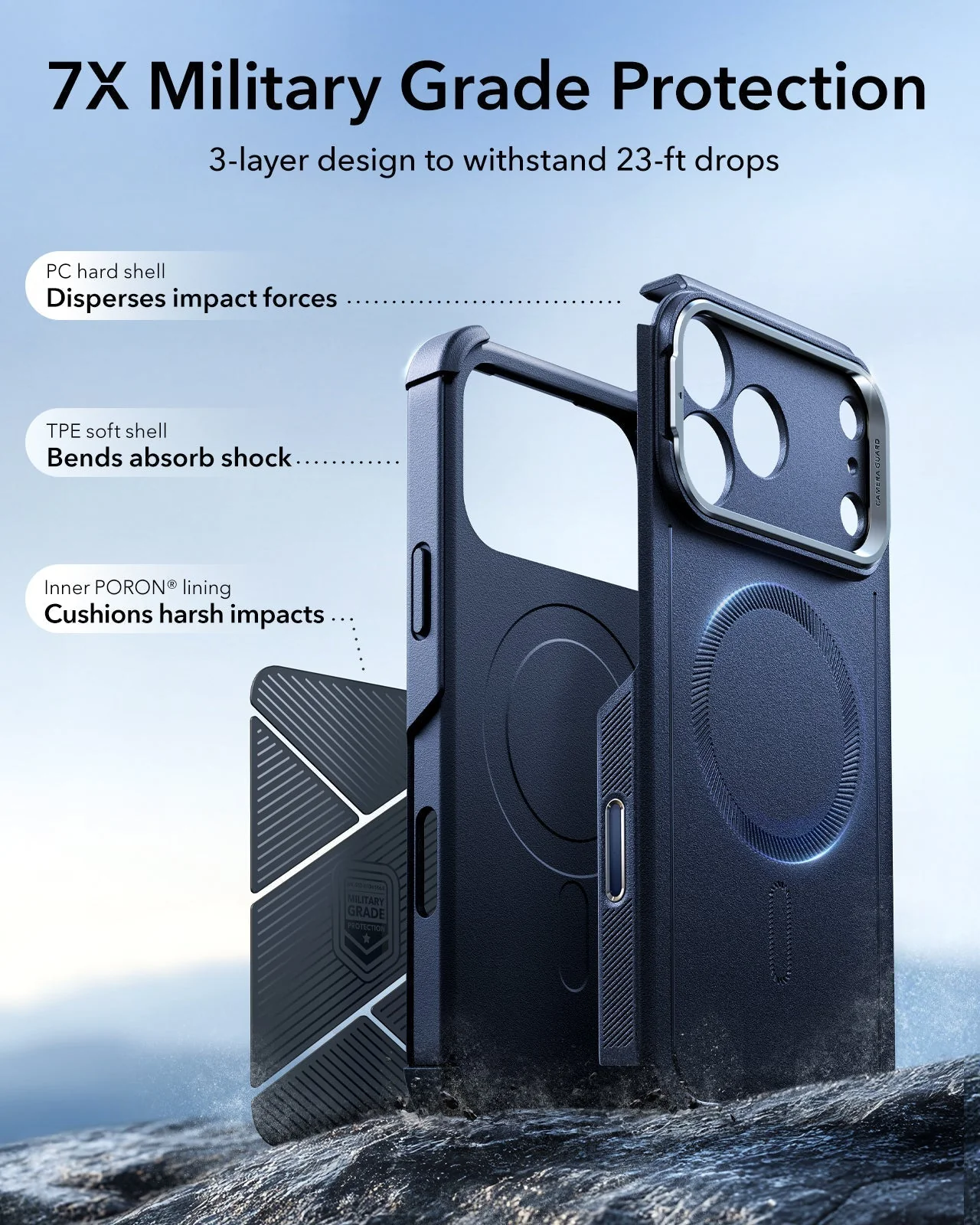 iPhone 17 Pro Bundle Cyber Tough Magnetic Case (Camera Control, Stash Stand) and Armorite Screen Protector - Navy Blue - Image 4