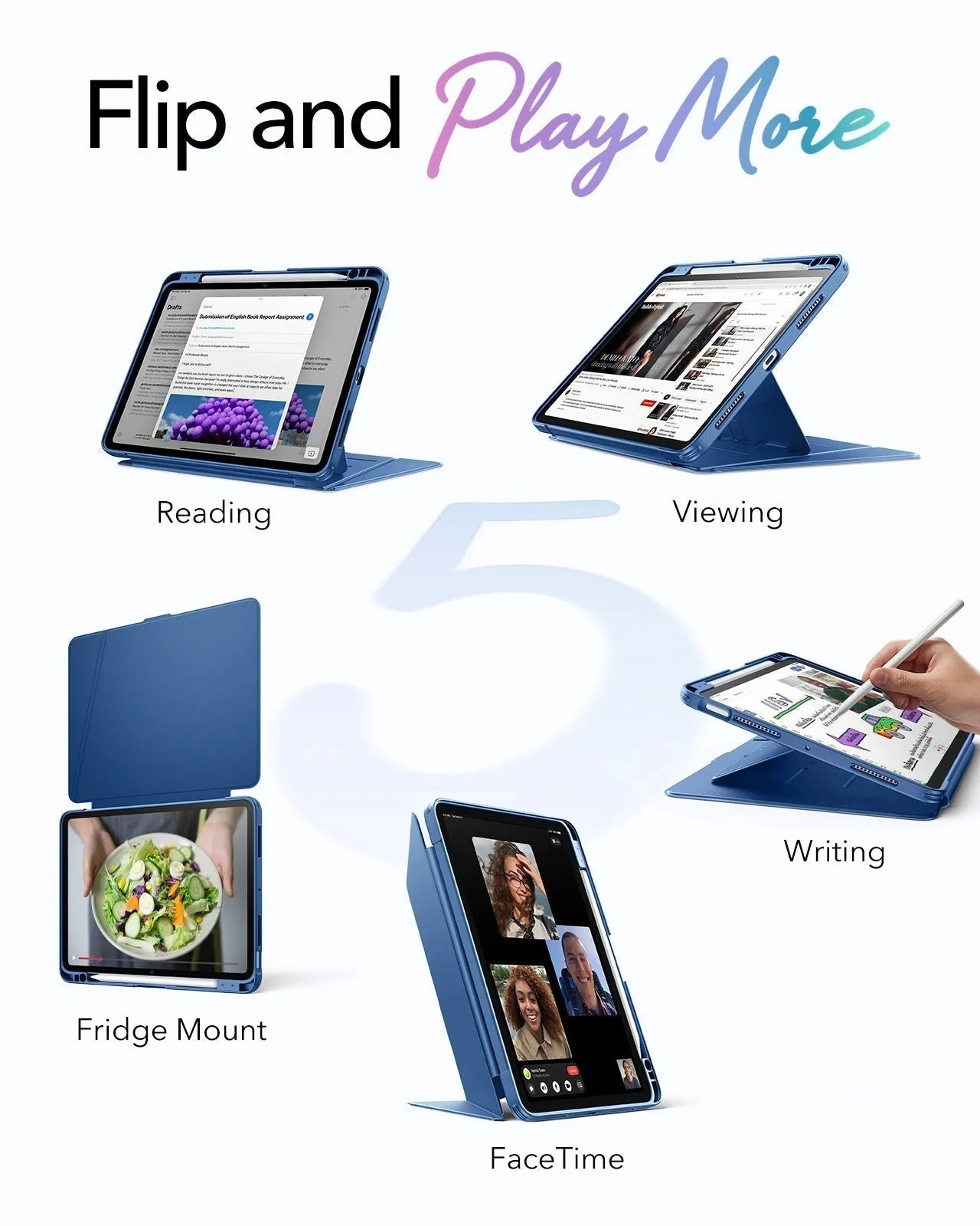 iPad Air 11" (M4) 2026 Bundle Flip Magnetic Case with Pencil Holder & Armorite® Paper-Feel Protection - Navy Blue - Image 3