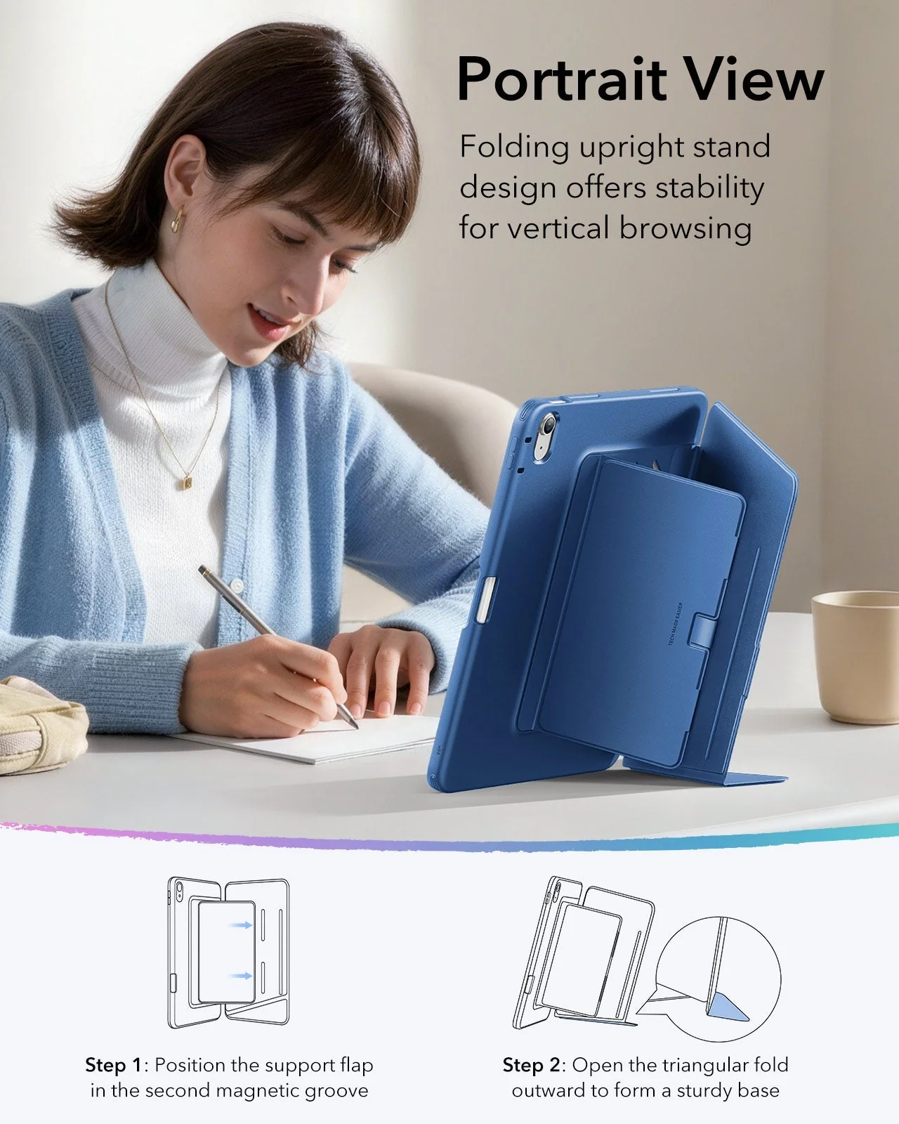 iPad Air 13" (M4) 2026 Bundle Flip Magnetic Case with Pencil Holder & Armorite® Paper-Feel Protection - Navy Blue - Image 6