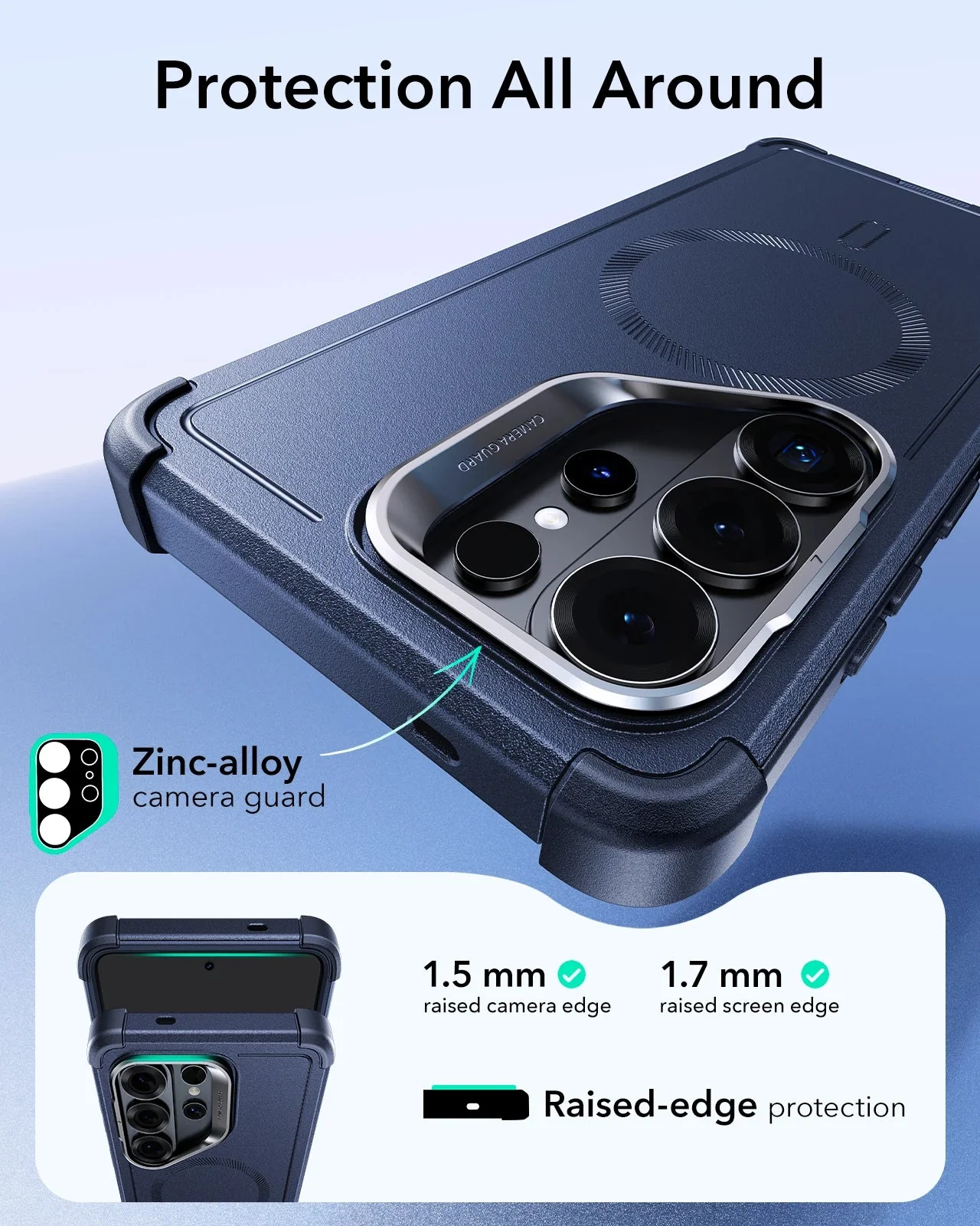 Galaxy S26 Ultra Bundle Cyber Tough Magnetic Case (Stash Stand) and Armorite® Screen Protector - Navy Blue - Image 3