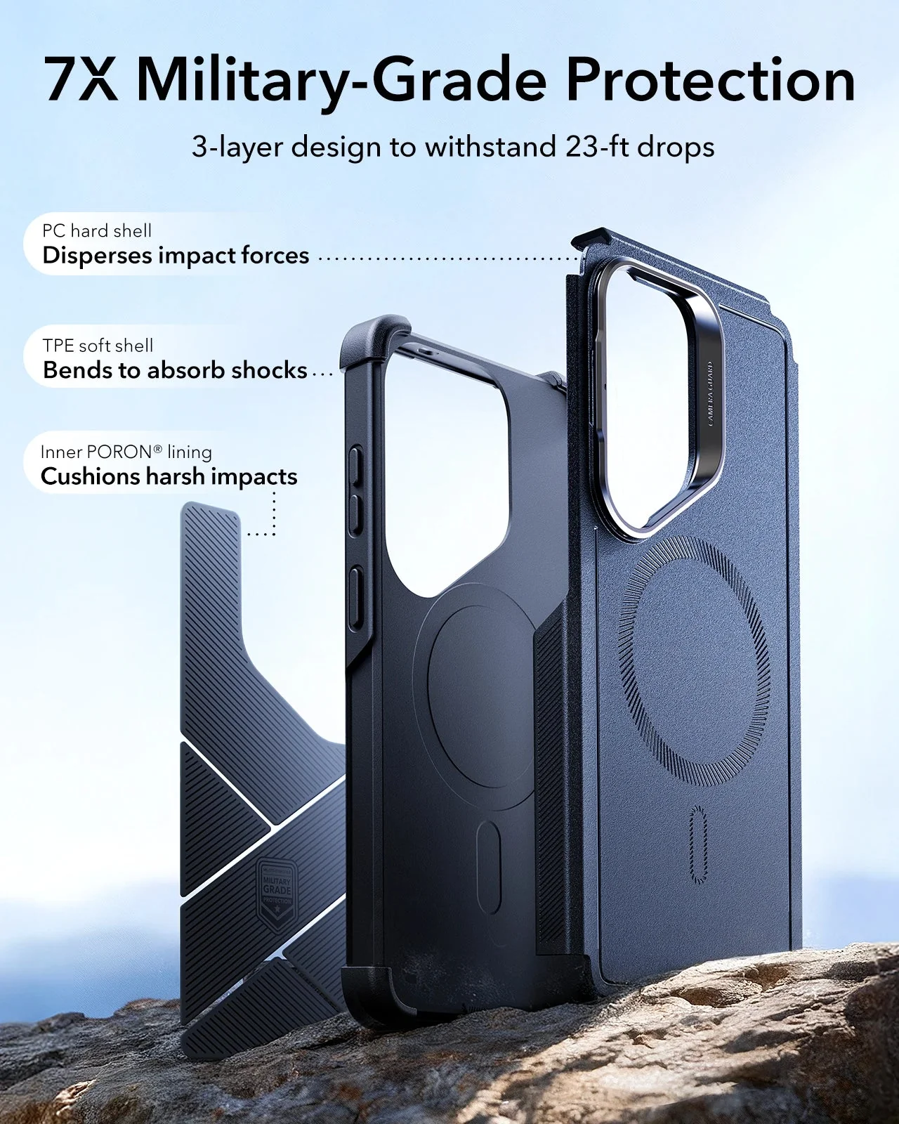 Galaxy S26 Ultra Bundle Cyber Tough Magnetic Case (Stash Stand) and Armorite® Screen Protector - Navy Blue - Image 4
