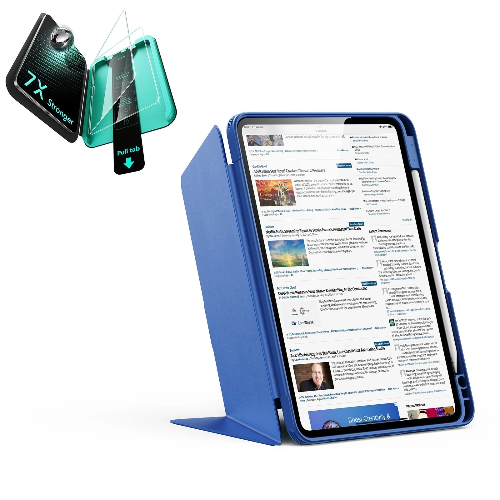 iPad 11" (A16) 2025 Bundle Flip Magnetic Case with Pencil Holder & Armorite® Protection - Navy Blue