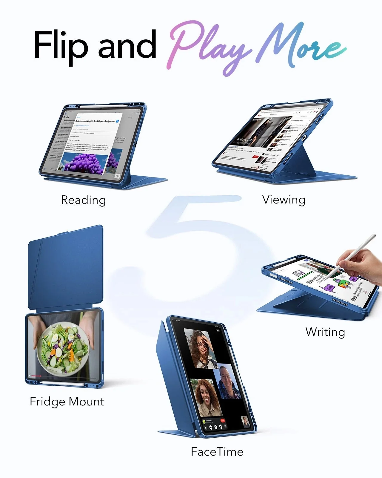 iPad Air 13" (M3) 2025 Bundle Flip Magnetic Case with Pencil Holder & Armorite® Paper-Feel Protection - Navy Blue - Image 3