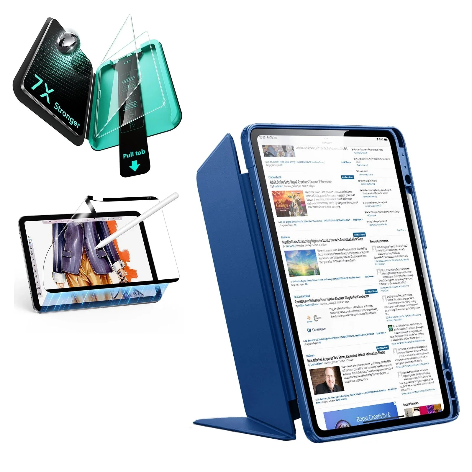 iPad Air 13" (M3) 2025 Bundle Flip Magnetic Case with Pencil Holder, Paper-Feel Magnetic & Armorite® Protection - Navy Blue