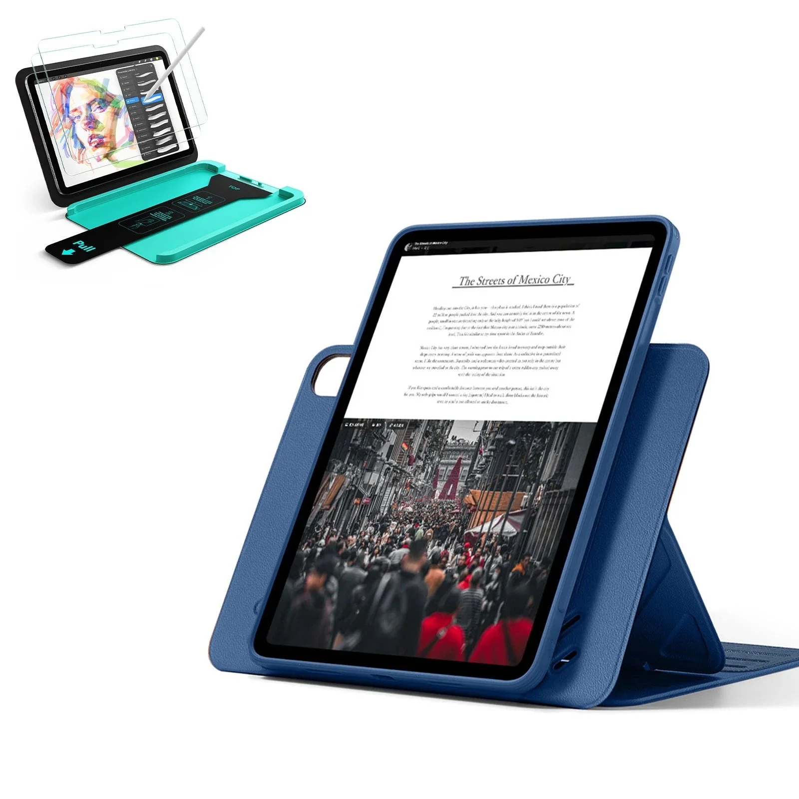 iPad Air 13" (M3) 2025 Bundle Shift Magnetic Case & Armorite® Paper-Feel Protection - Navy Blue