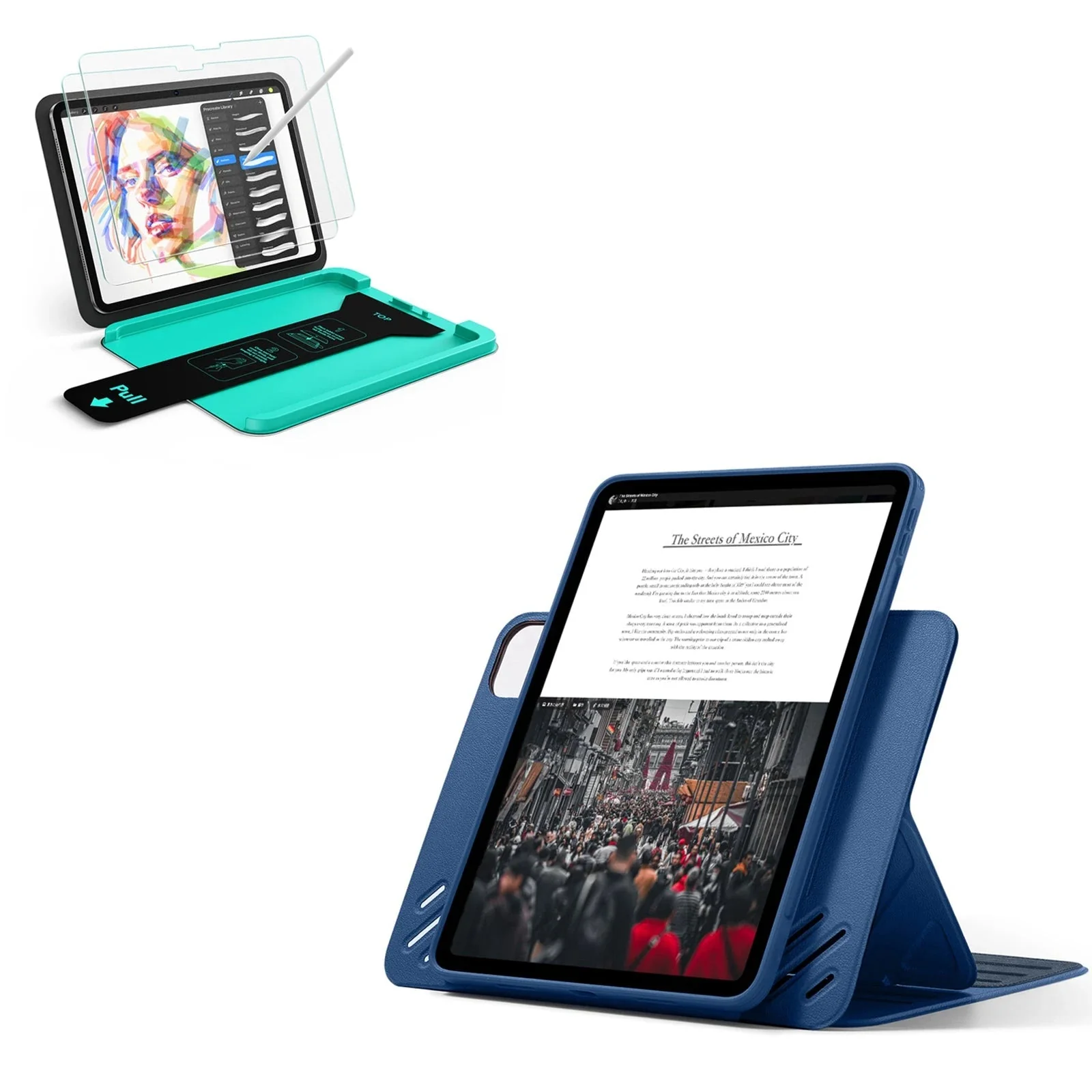 iPad Pro 13" (2025) Bundle Shift Magnetic Case & Armorite® Paper-Feel Protection - Navy Blue