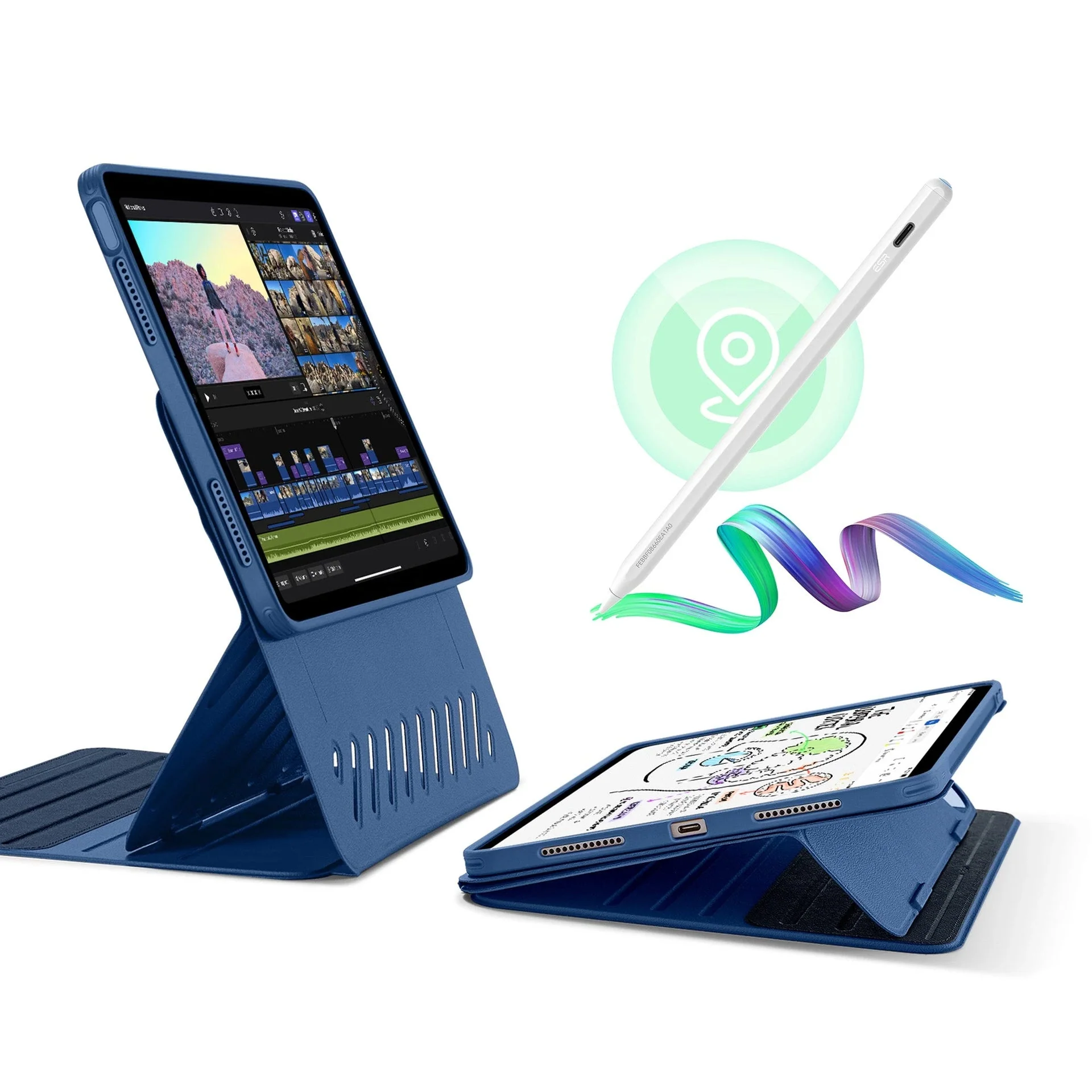 iPad Air 11" (2024) Bundle Shift Magnetic Case with Geo Digital Pencil - Navy Blue