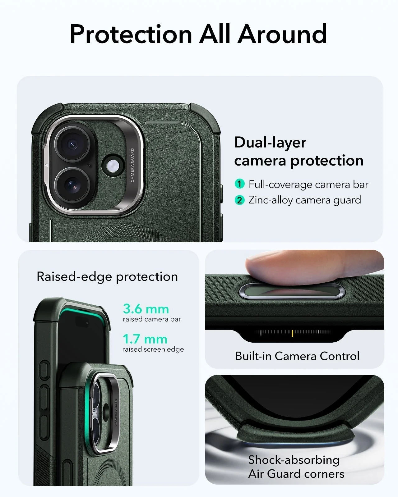 iPhone 17 Bundle Cyber Tough Magnetic Case (Camera Control, Stash Stand) and Armorite Screen Protector - Olive Green - Image 3