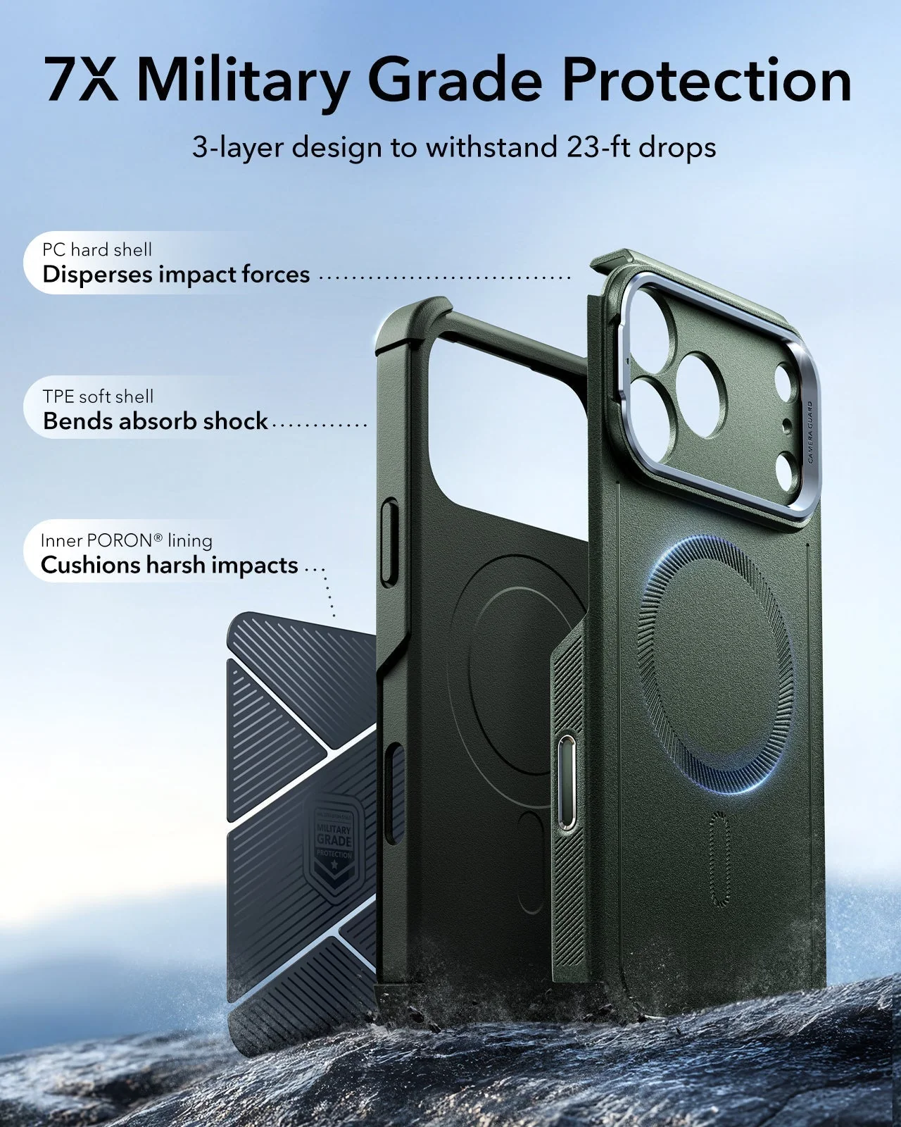 iPhone 17 Pro Bundle Cyber Tough Magnetic Case (Camera Control, Stash Stand) and Armorite Screen Protector - Olive Green - Image 4