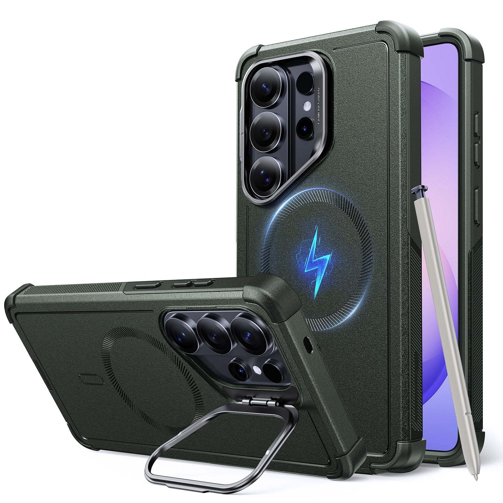 Galaxy S26 Ultra Cyber Tough Magnetic Case (Stash Stand) - Olive Green