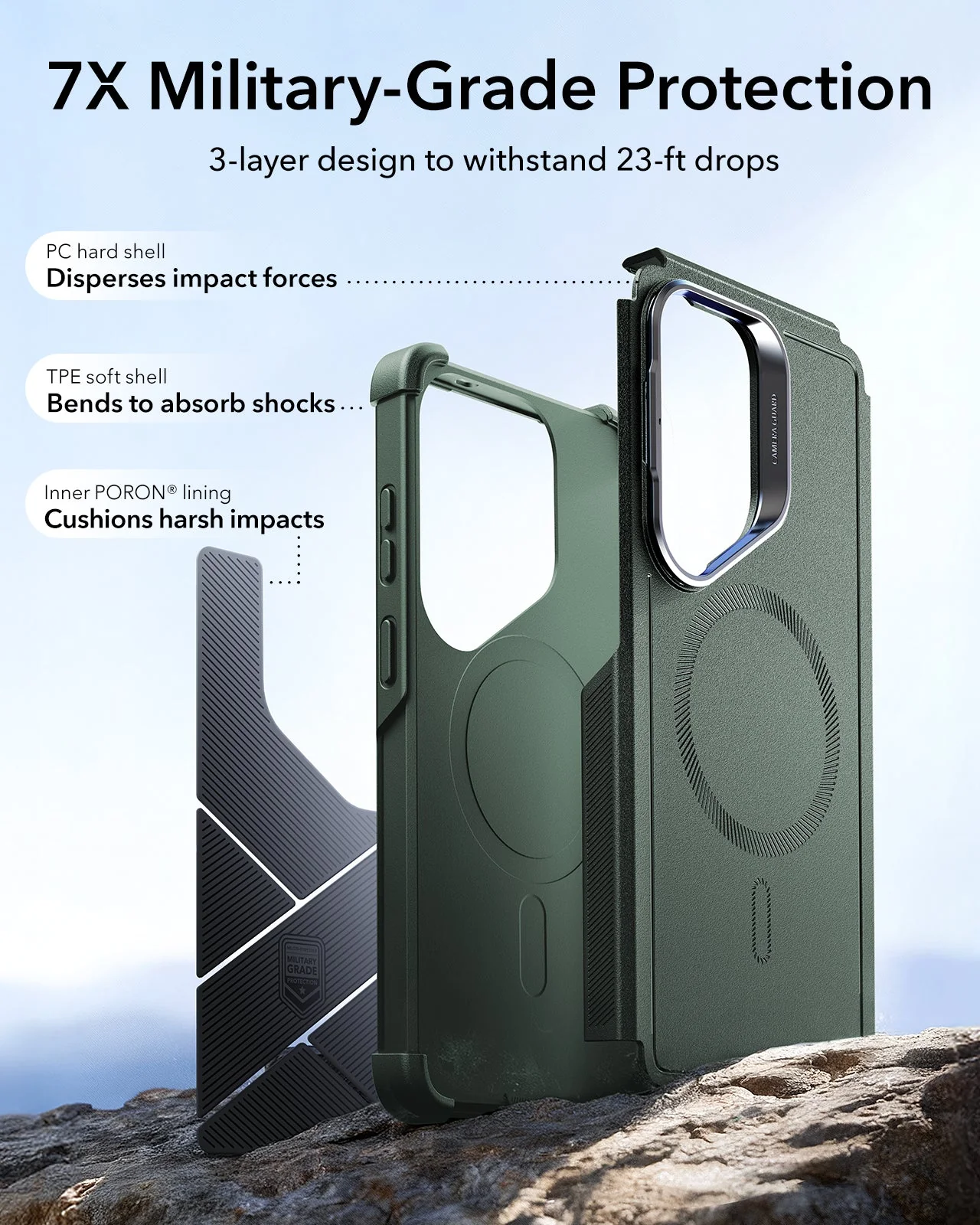 Galaxy S26 Ultra Bundle Cyber Tough Magnetic Case (Stash Stand) and Armorite® Screen Protector - Olive Green - Image 4