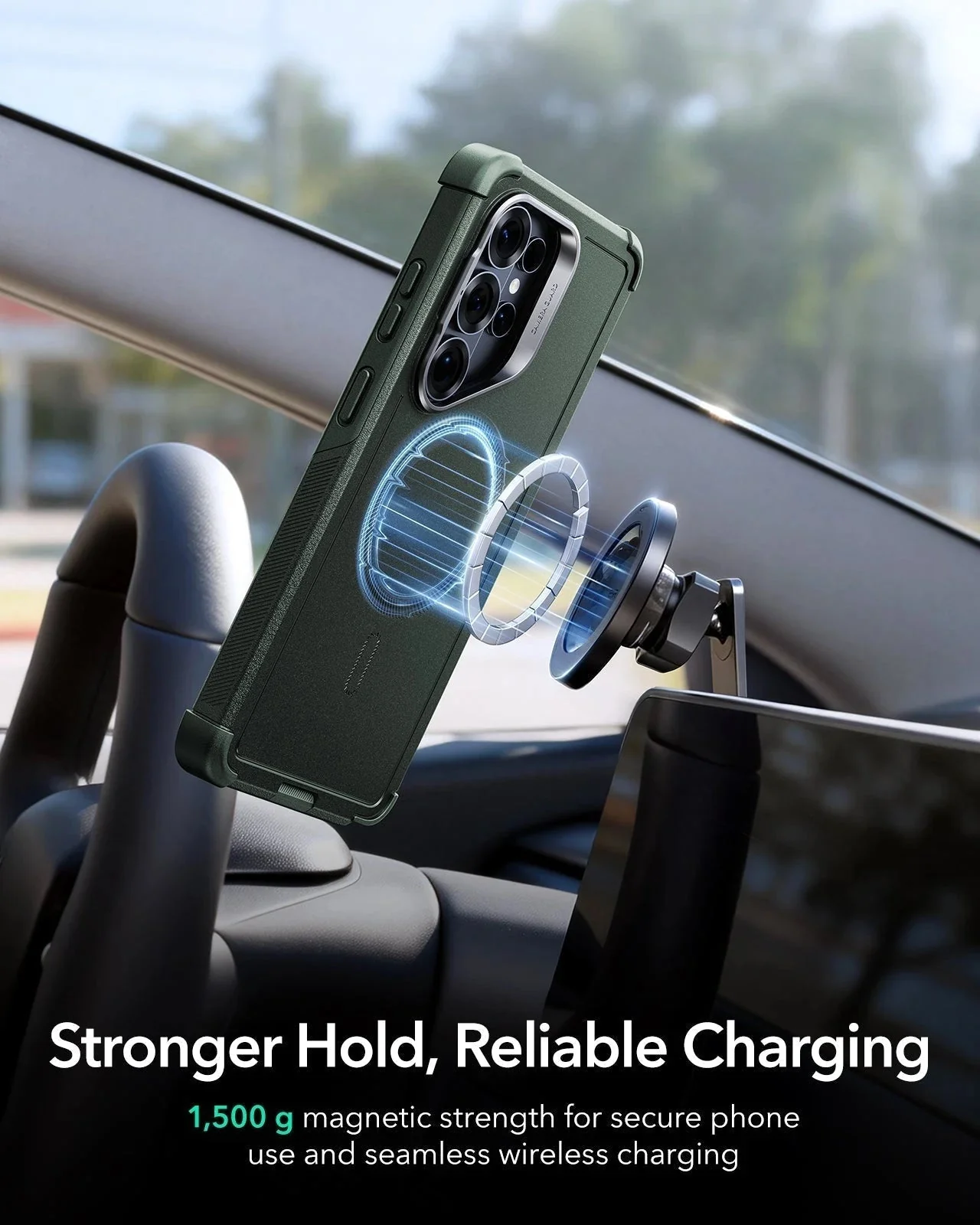 Galaxy S26 Ultra Bundle Cyber Tough Magnetic Case (Stash Stand) and Armorite® Screen Protector - Olive Green - Image 7