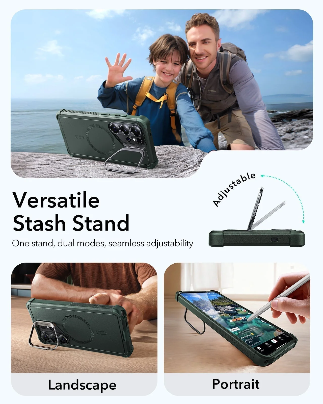 Galaxy S26 Ultra Bundle Cyber Tough Magnetic Case (Stash Stand) and Armorite® Pro Screen Protector - Olive Green - Image 6