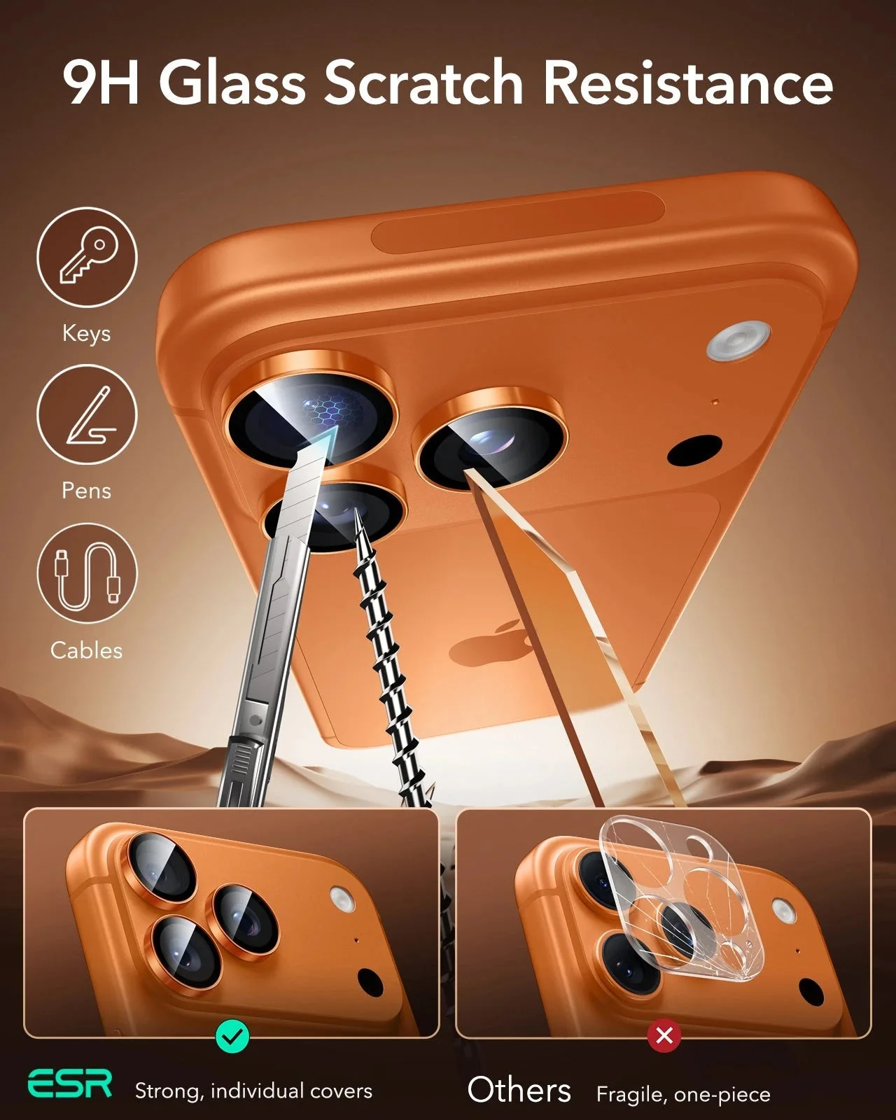 iPhone 17 Pro Max/17 Pro Armorite®️ Camera Lens Protector - Orange - Image 6