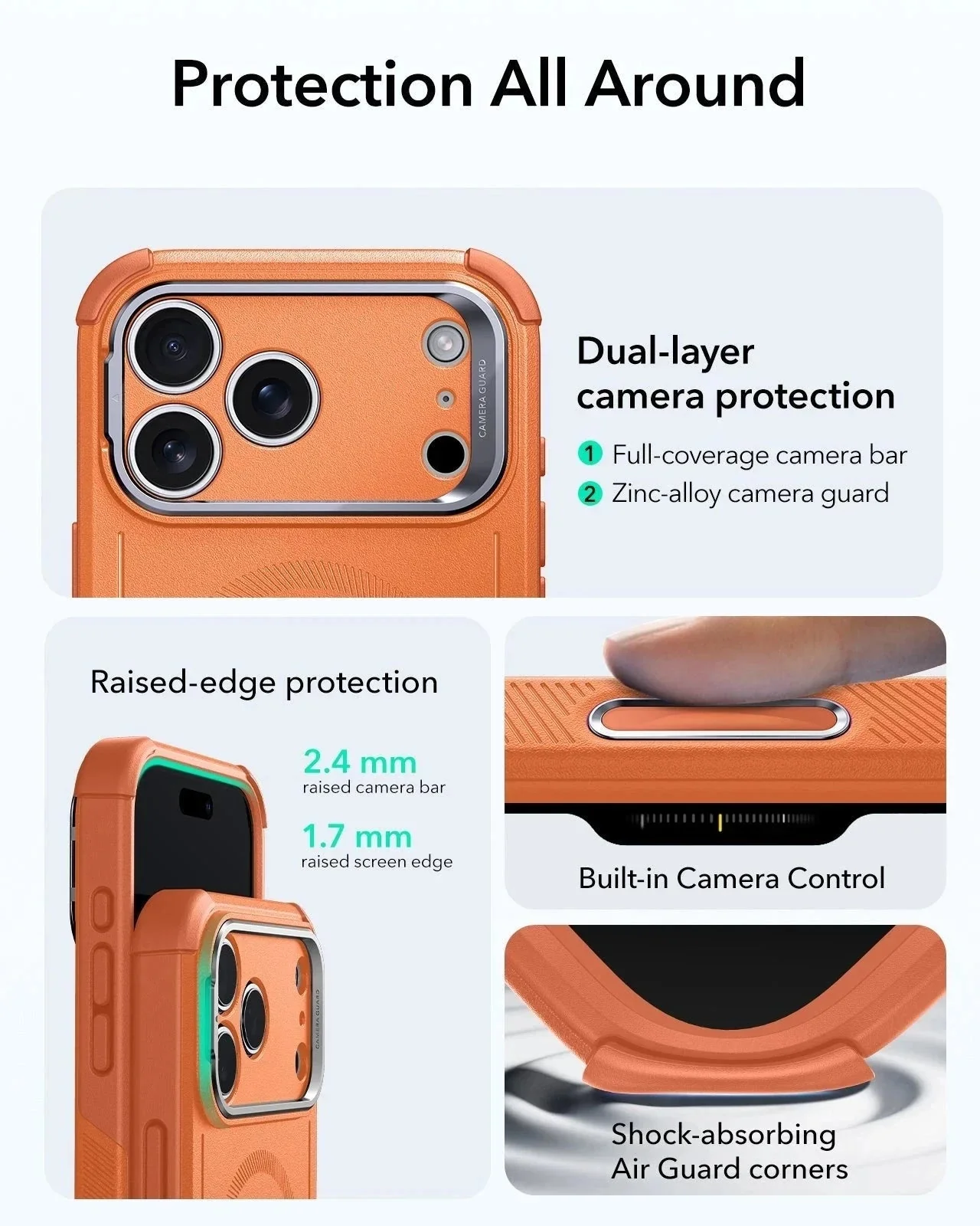 iPhone 17 Pro Bundle Cyber Tough Magnetic Case (Camera Control, Stash Stand) and Armorite Screen Protector - Orange - Image 3