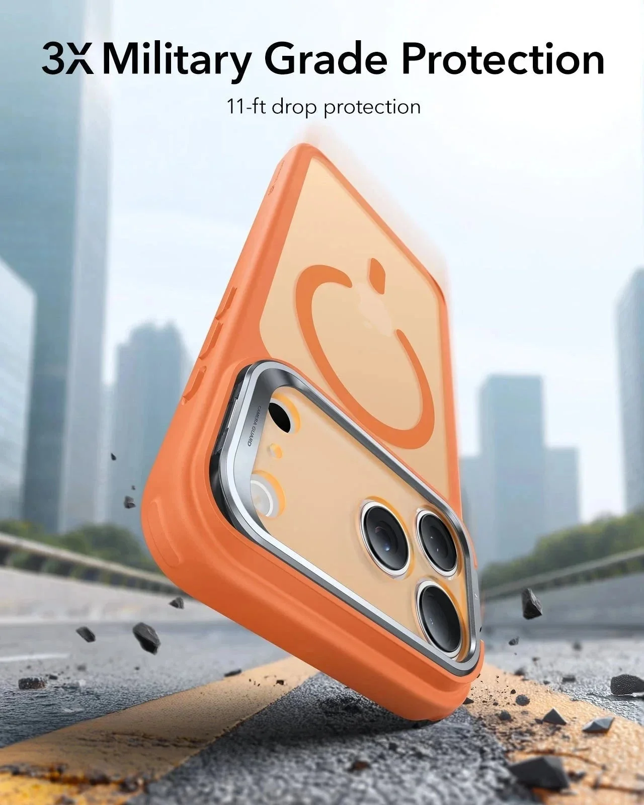 iPhone 17 Pro Max Classic Hybrid Magnetic Case (Camera Control, Stash Stand) - Frosted Orange - Image 3