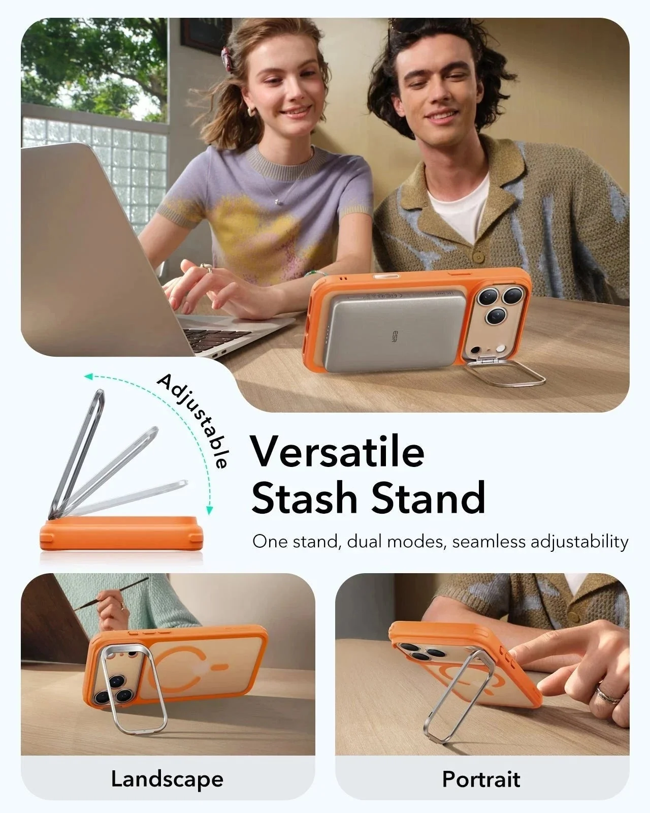 iPhone 17 Pro Max Classic Hybrid Magnetic Case (Camera Control, Stash Stand) - Frosted Orange - Image 5