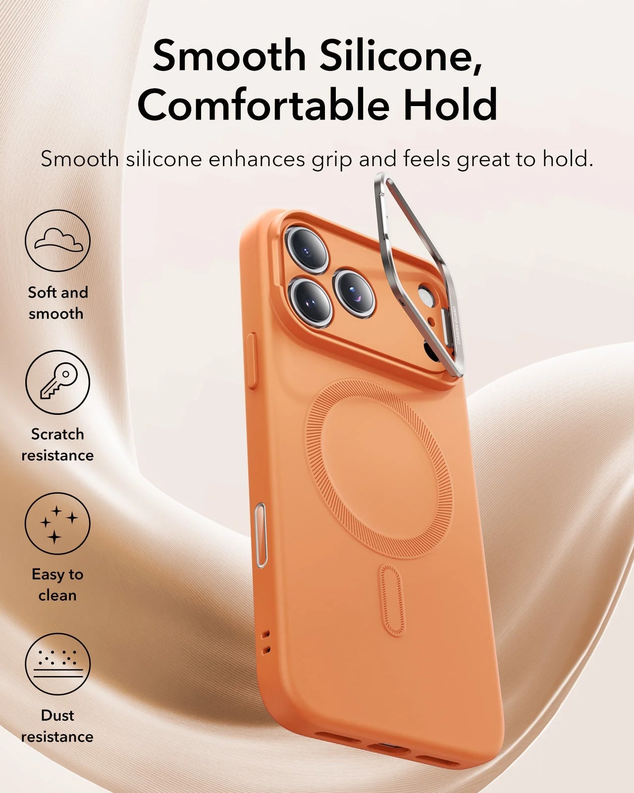 iPhone 17 Pro Cloud Soft Magnetic Case (Camera Control, Stash Stand) - Orange - Image 3