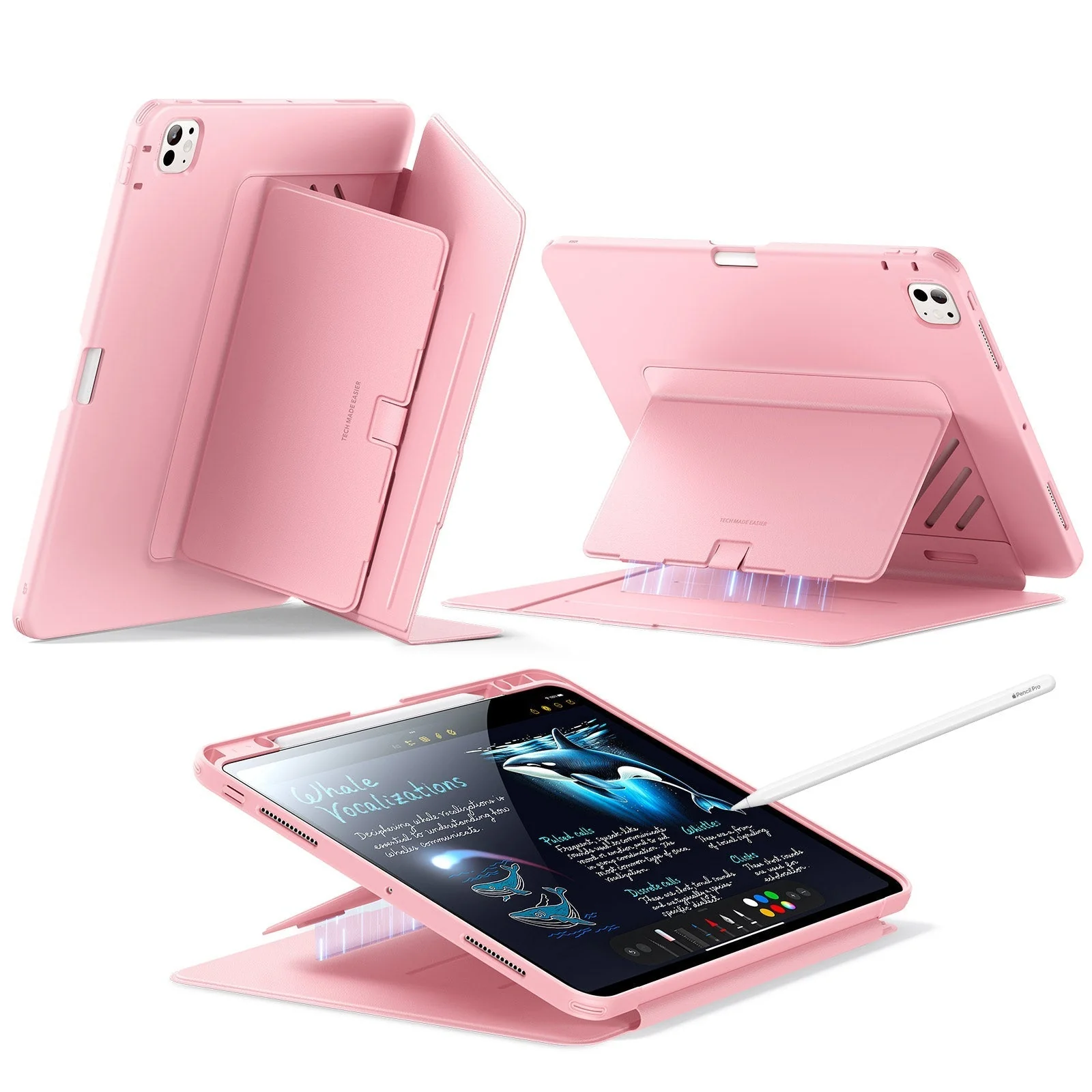 iPad Pro 13" (2025) Flip Magnetic Case with Pencil Holder - Pink