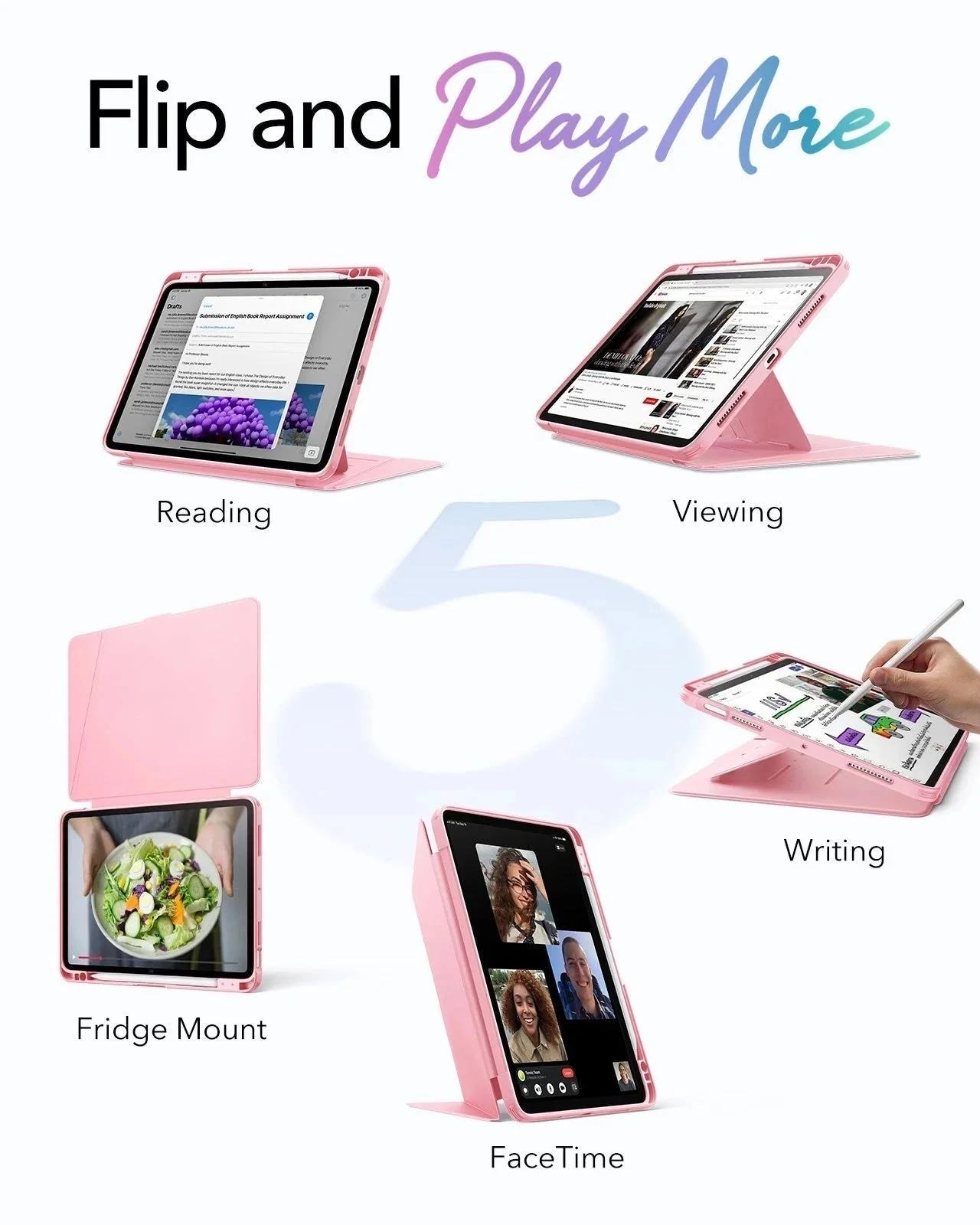iPad Air 11" (M4) 2026 Flip Magnetic Case with Pencil Holder - Pink - Image 3