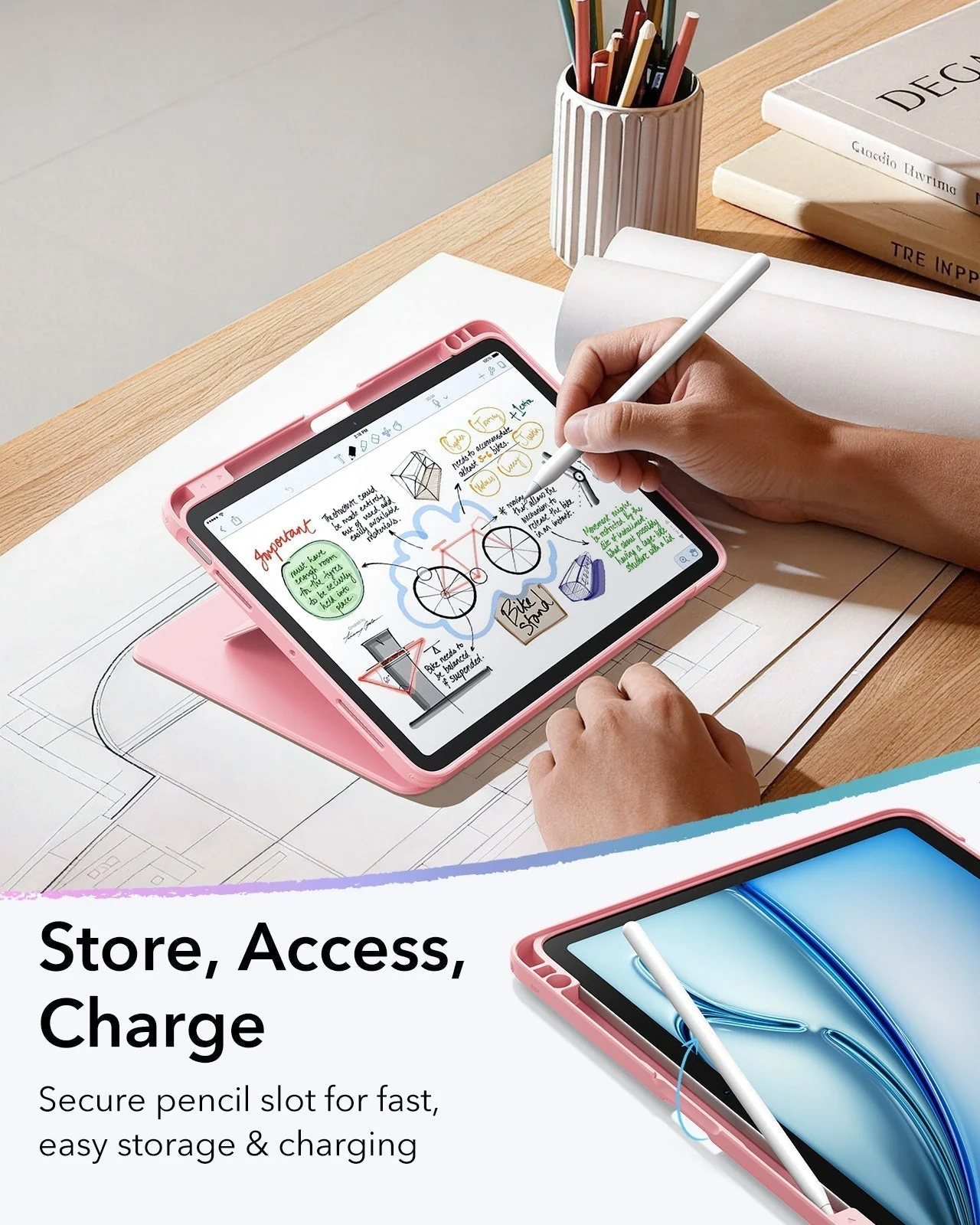 iPad Air 11" (M4) 2026 Flip Magnetic Case with Pencil Holder - Pink - Image 7