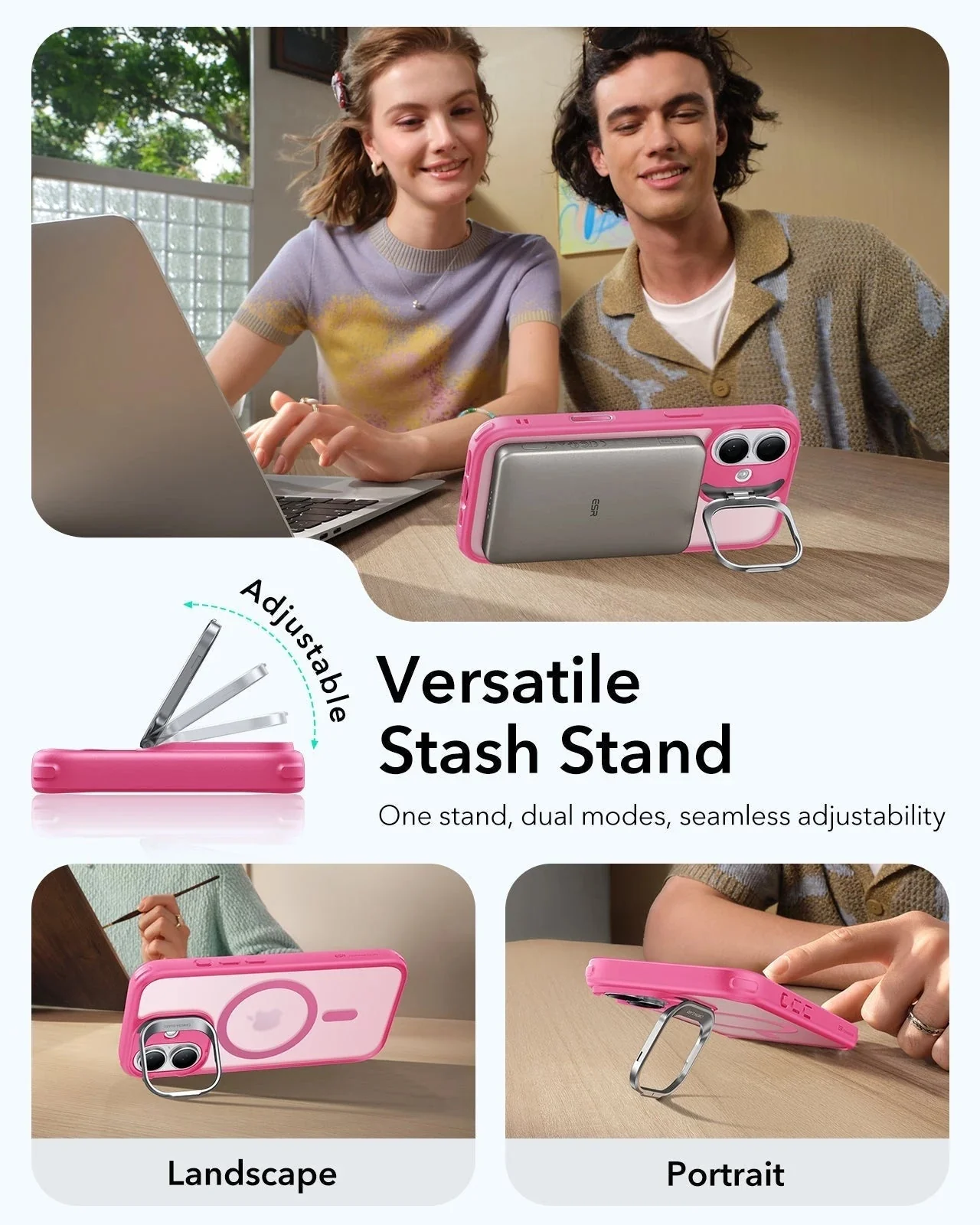 iPhone 17 Classic Hybrid Magnetic Case (Camera Control, Stash Stand) - Frosted Pink - Image 5