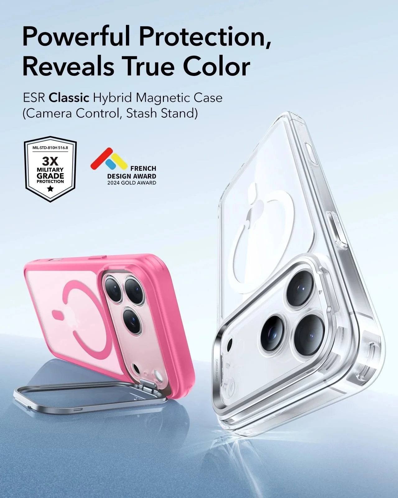iPhone 17 Pro Classic Hybrid Magnetic Case (Camera Control, Stash Stand) - Frosted Pink - Image 2