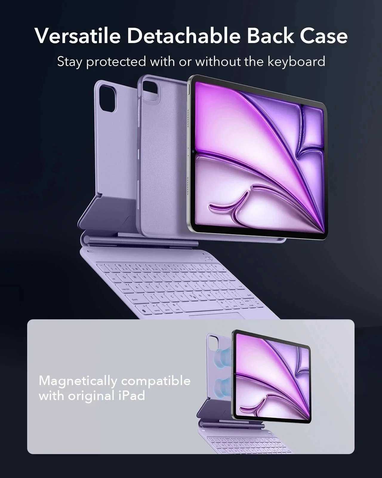 iPad Air 11" (M4) 2026 Rebound Magnetic Keyboard Case 360 - US Layout-Purple - Image 4