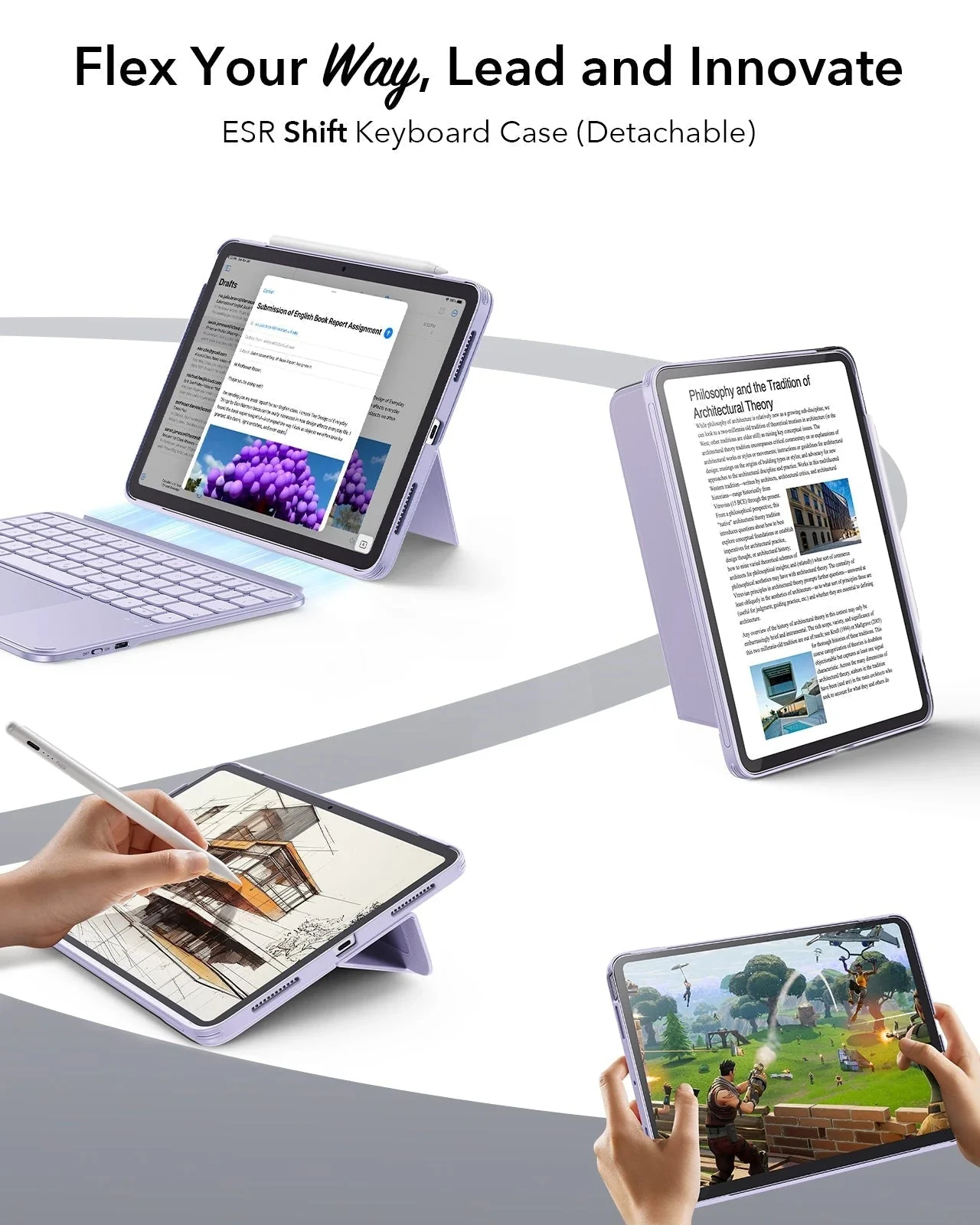 iPad Air 11” (M4) 2026 Shift Keyboard Case (Detachable) with Geo Digital Pencil Bundle -US Layout-Purple - Image 3