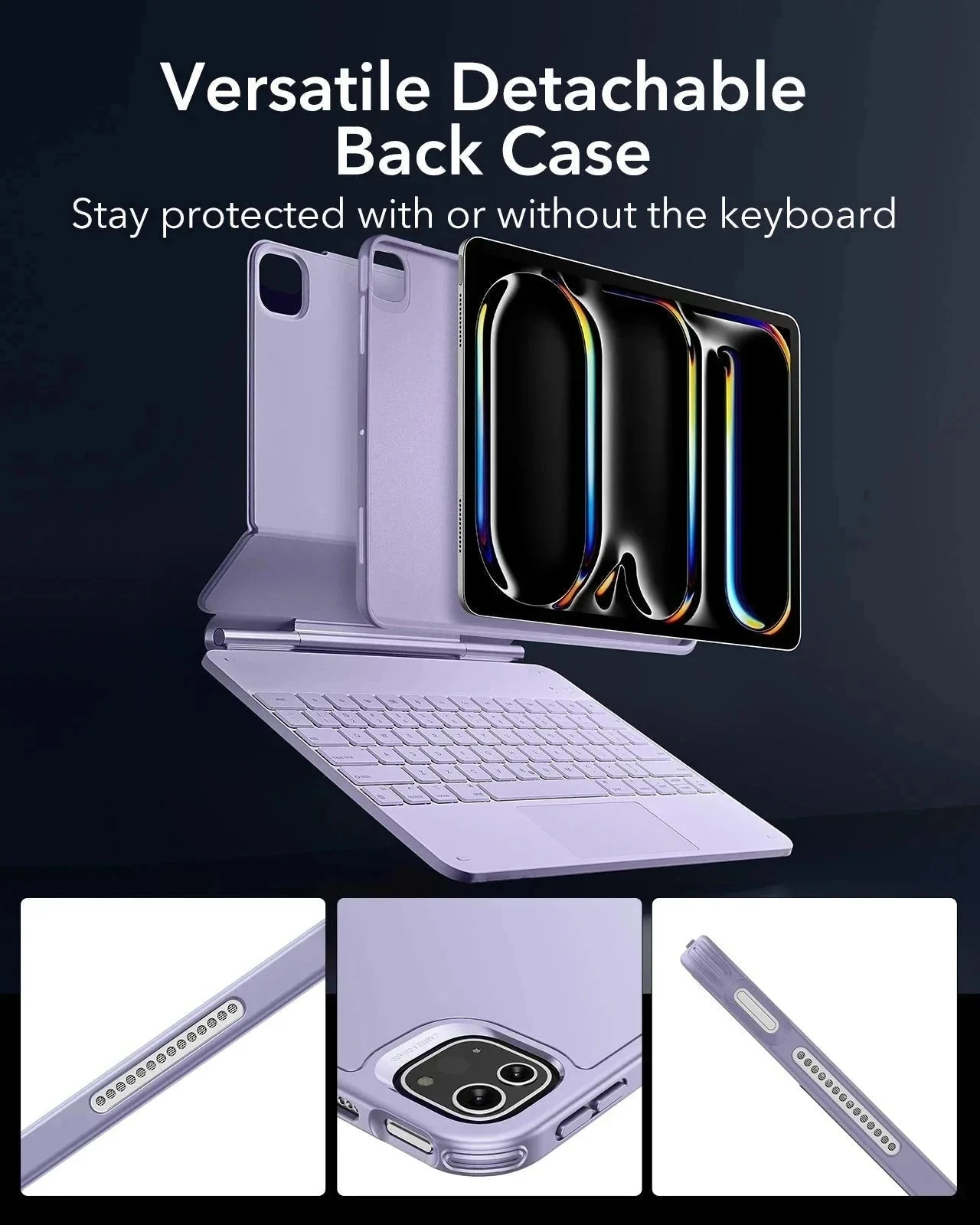 iPad Pro 13ʺ (2025) Bundle Rebound Magnetic Keyboard Case 360 & Armorite Screen Protectors  - US Layout-Purple - Image 8
