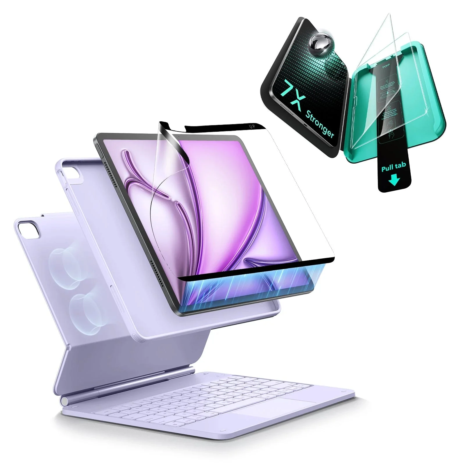 iPad Air 13" (M4) 2026 Bundle Rebound Magnetic Keyboard Case 360, Armorite & Paper-Feel Screen Protectors - US Layout-Purple