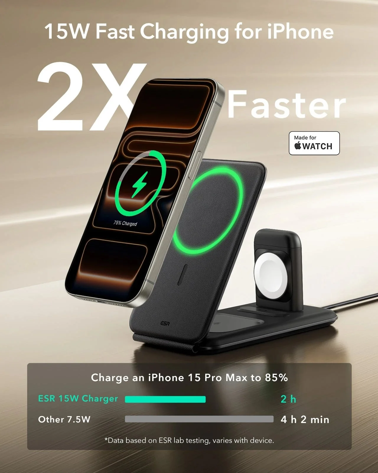 15W 3-in-1 Travel Wireless Charging Set (Bag Included) - Black - UK Plug - Image 3