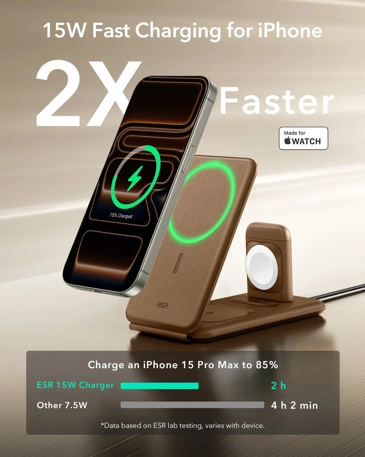 15W 3-in-1 Travel Wireless Charging Set - White - EU Plug - Image 7