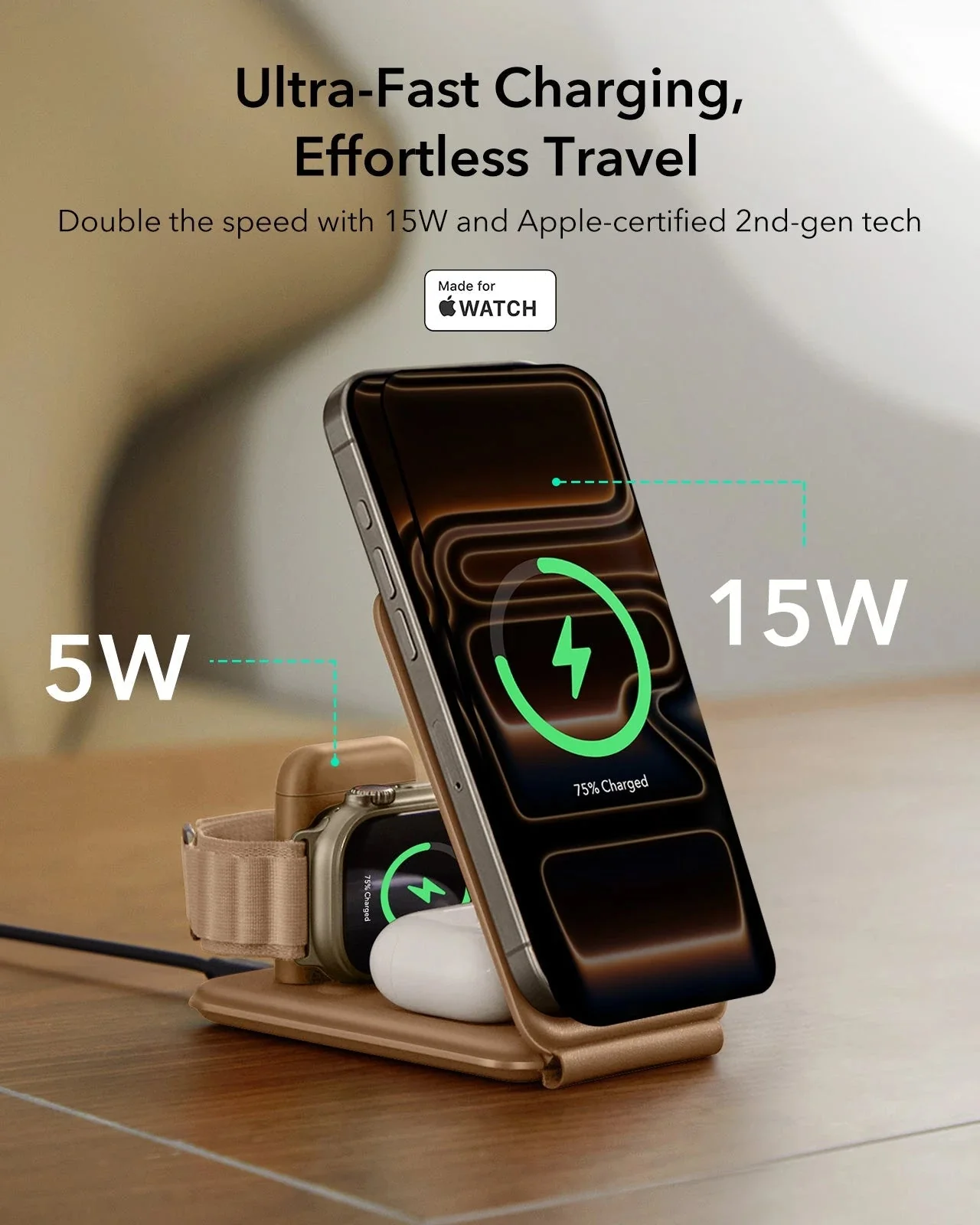 15W 3-in-1 Travel Wireless Charging Set - White - EU Plug - Image 9