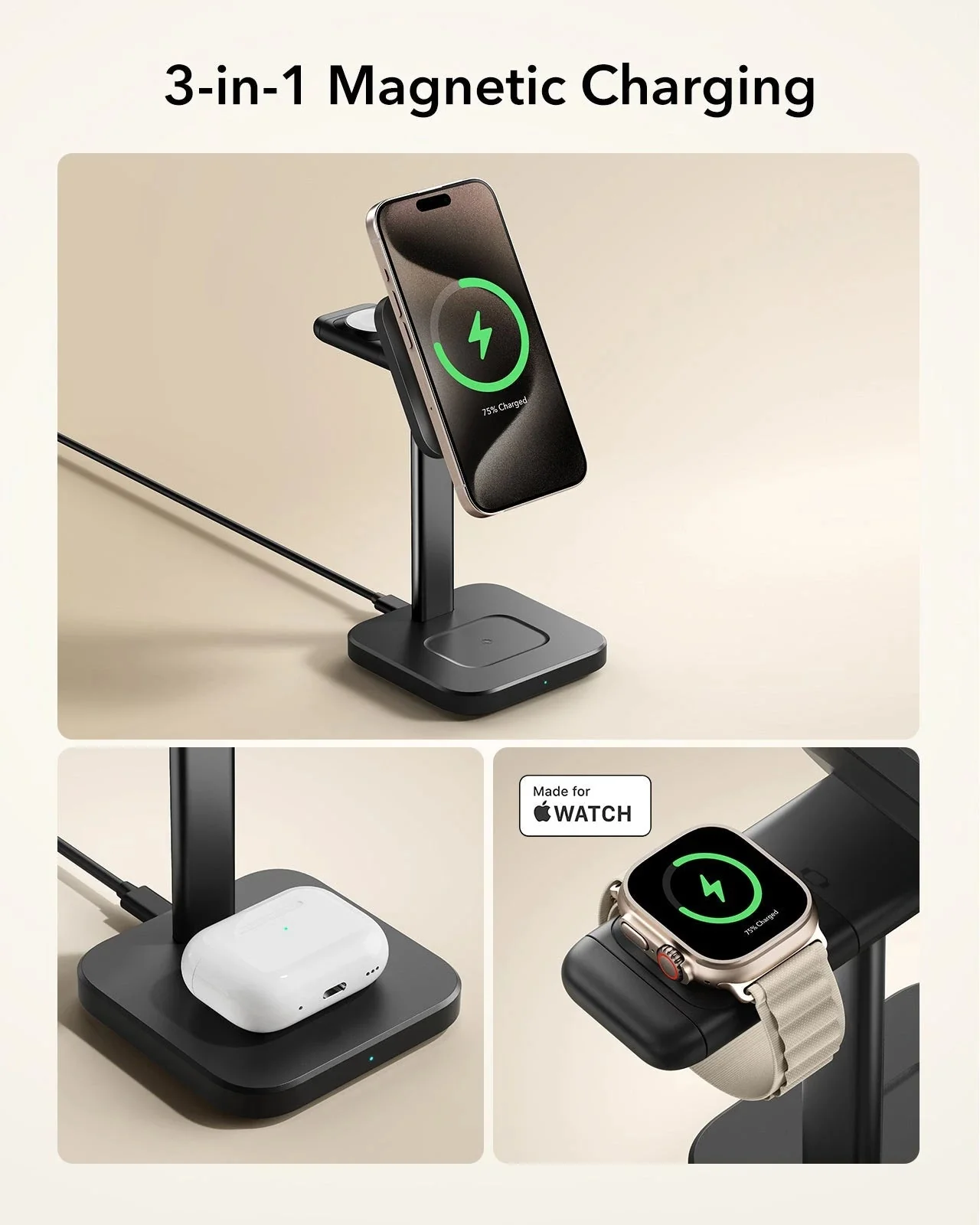 3-in-1 Magnetic Charging Station (15W)- White - US PLUG - Image 3