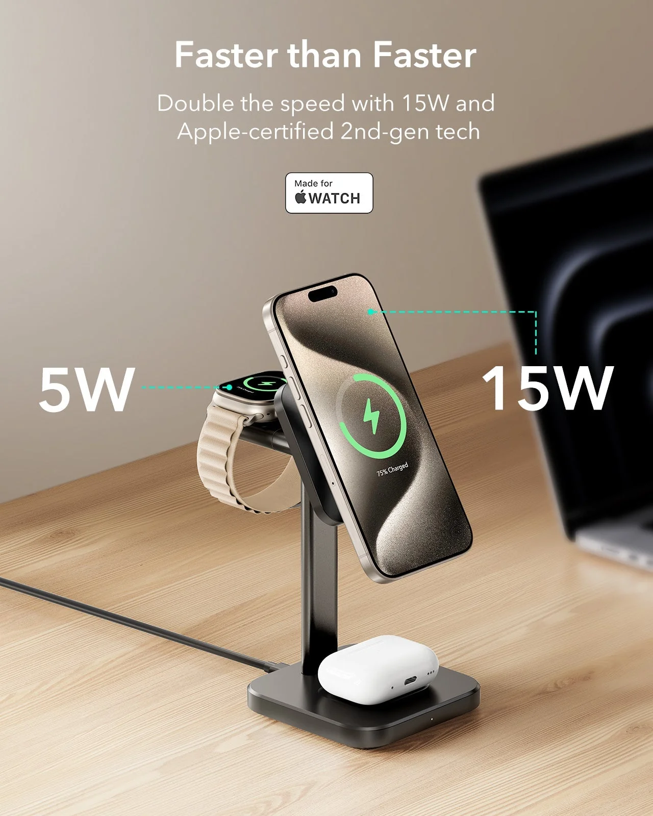 3-in-1 Magnetic Charging Station (15W)- White - US PLUG - Image 5