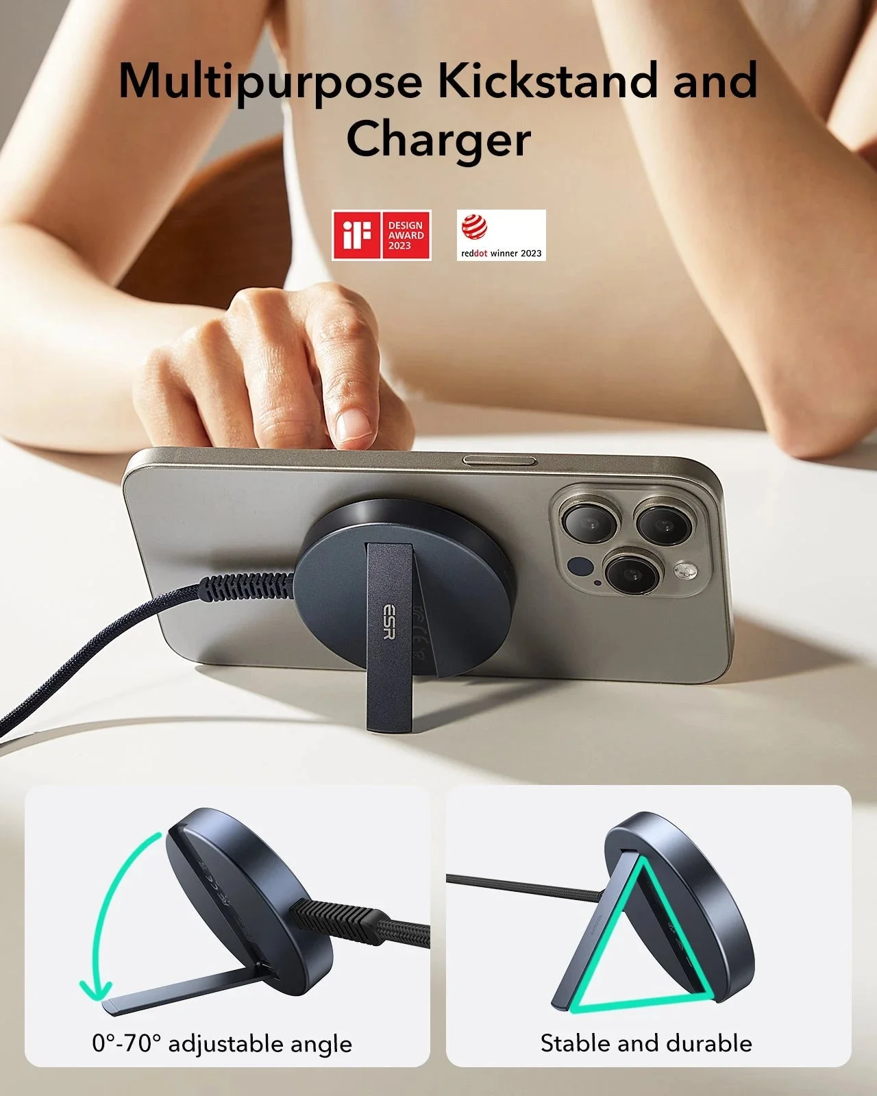 Magnetic Charging Pad (15W, Kickstand) - Dark Blue - Image 3